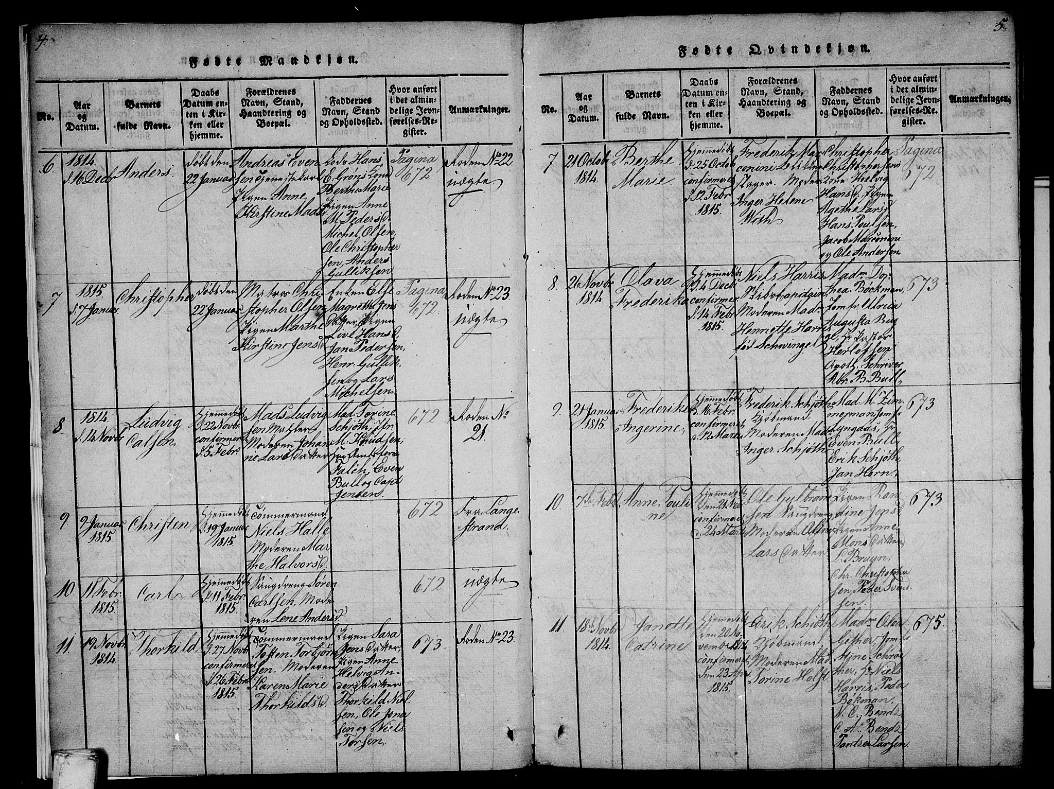 Larvik kirkebøker, SAKO/A-352/F/Fa/L0001: Parish register (official) no. I 1, 1814-1825, p. 4-5