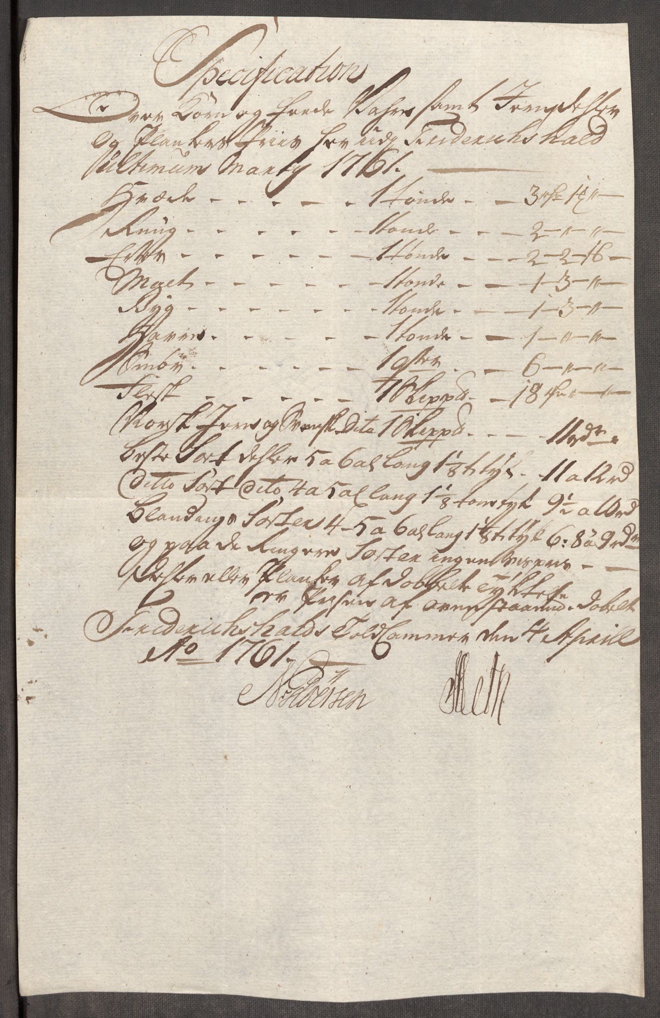 Rentekammeret inntil 1814, Realistisk ordnet avdeling, RA/EA-4070/Oe/L0007: [Ø1]: Priskuranter, 1761-1763, p. 7