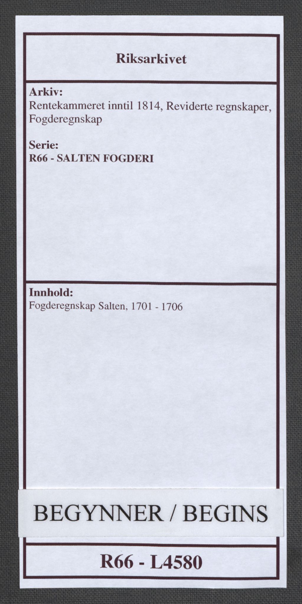 Rentekammeret inntil 1814, Reviderte regnskaper, Fogderegnskap, AV/RA-EA-4092/R66/L4580: Fogderegnskap Salten, 1701-1706, p. 1