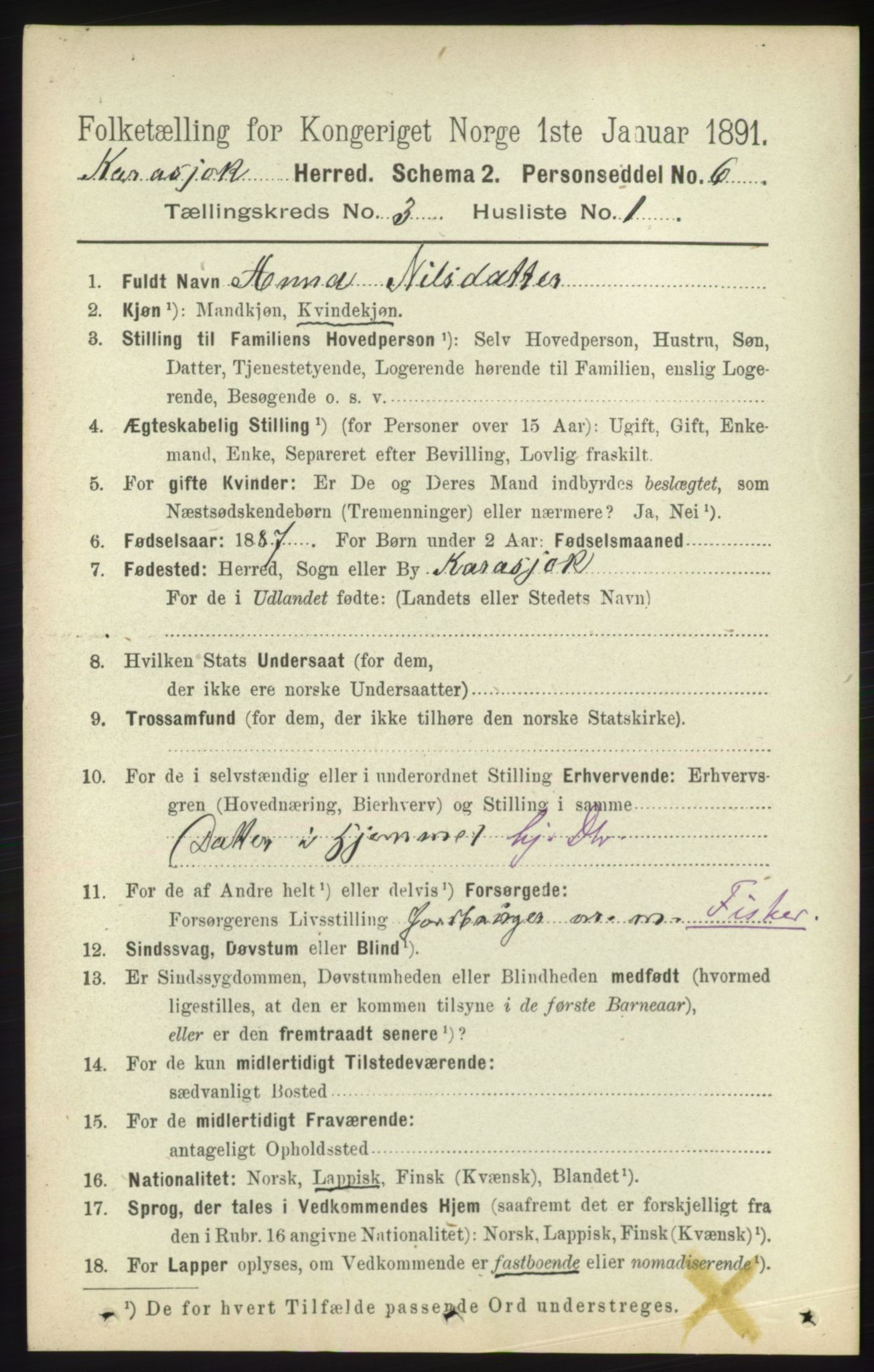 RA, 1891 census for 2021 Karasjok, 1891, p. 558