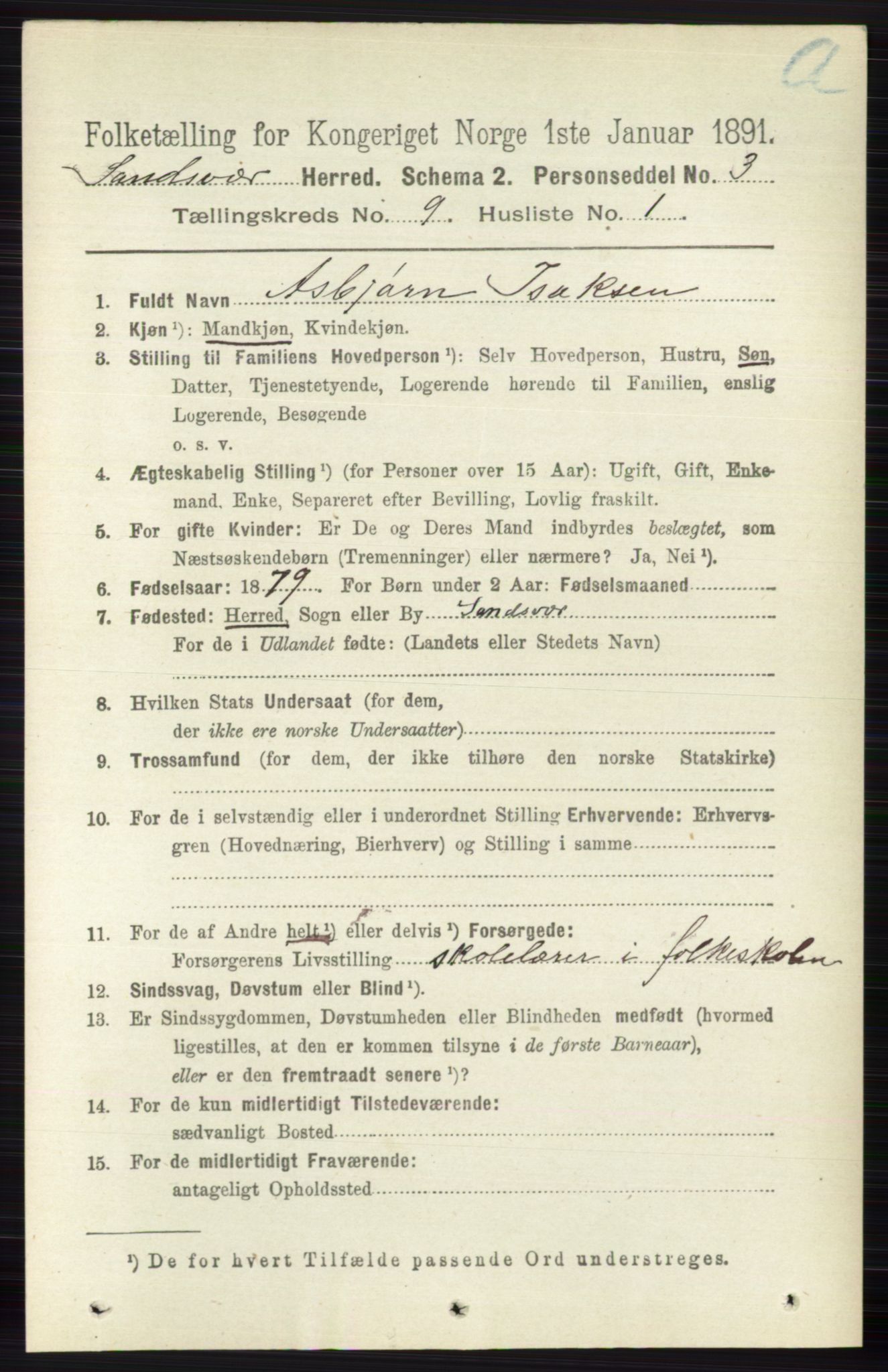 RA, 1891 census for 0629 Sandsvær, 1891, p. 4430