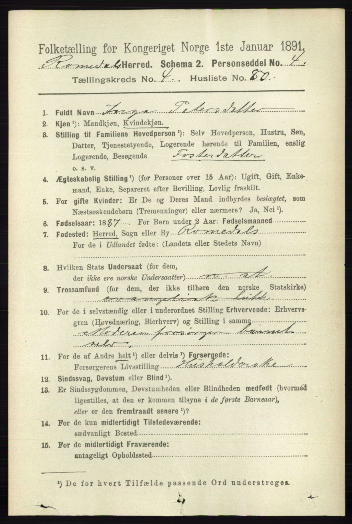 RA, 1891 census for 0416 Romedal, 1891, p. 2385