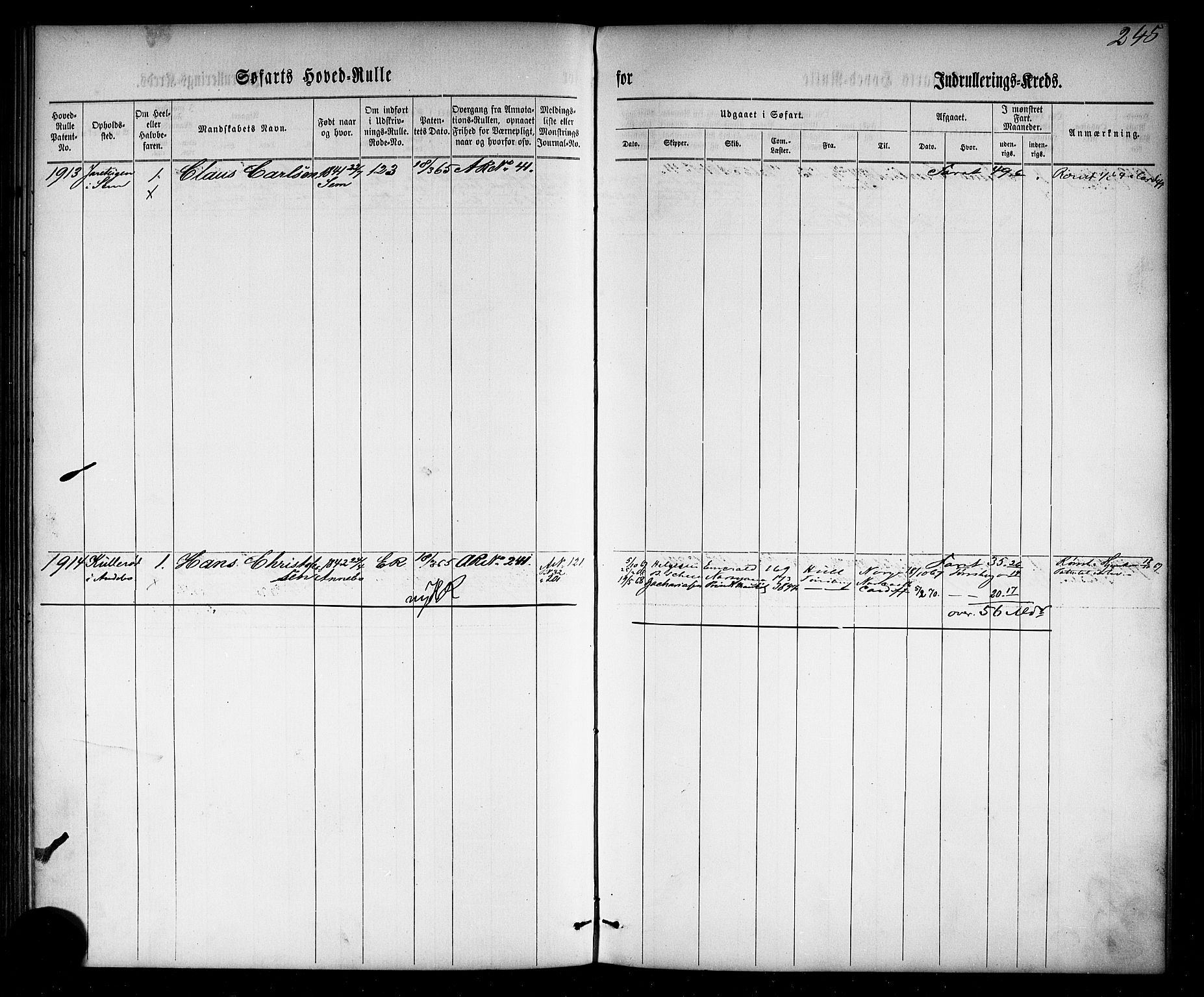 Tønsberg innrulleringskontor, SAKO/A-786/F/Fc/Fca/L0002: Hovedrulle Patent nr. 1429-2133, 1861-1868, p. 284