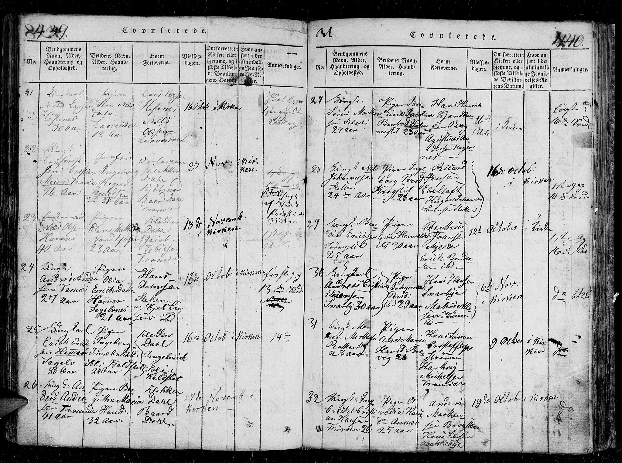 Tromsø sokneprestkontor/stiftsprosti/domprosti, AV/SATØ-S-1343/G/Gb/L0001klokker: Parish register (copy) no. 1, 1821-1833, p. 439-440