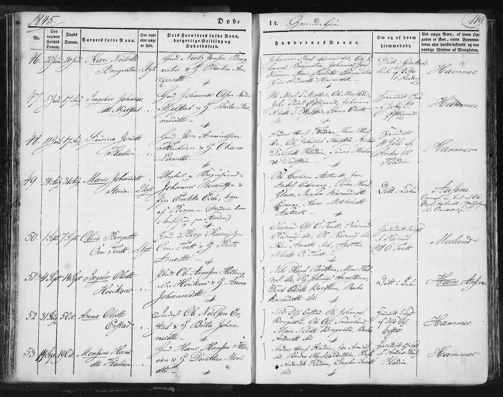 Hamre sokneprestembete, AV/SAB-A-75501/H/Ha/Haa/Haaa/L0012: Parish register (official) no. A 12, 1834-1845, p. 119