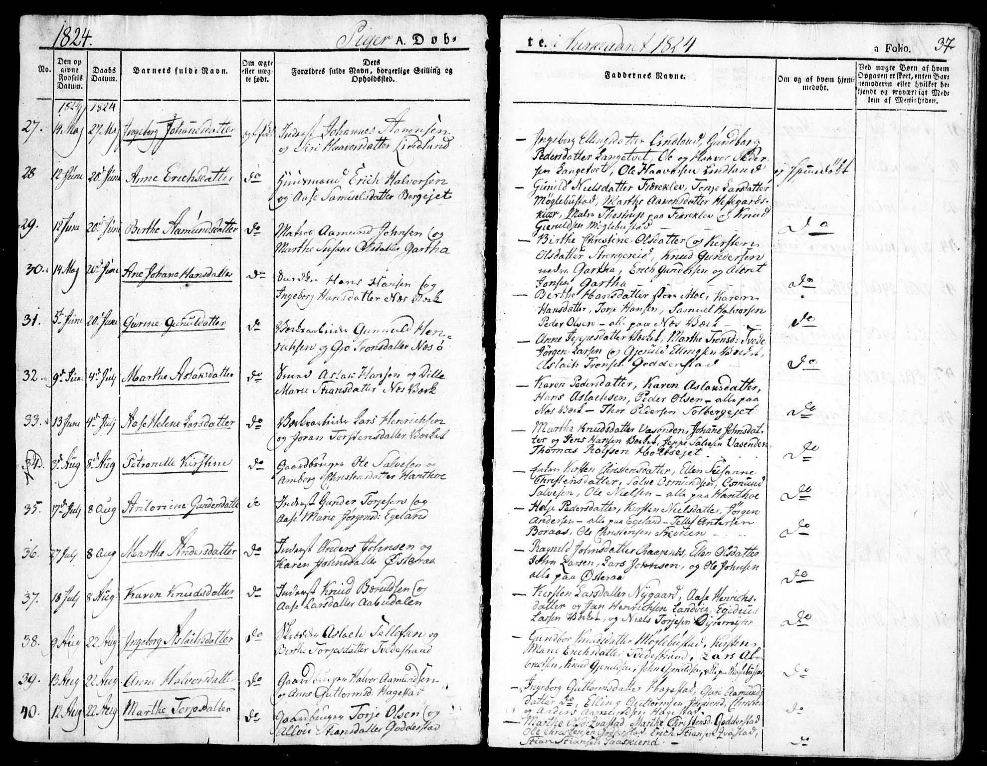 Holt sokneprestkontor, AV/SAK-1111-0021/F/Fa/L0006: Parish register (official) no. A 6, 1820-1835, p. 37