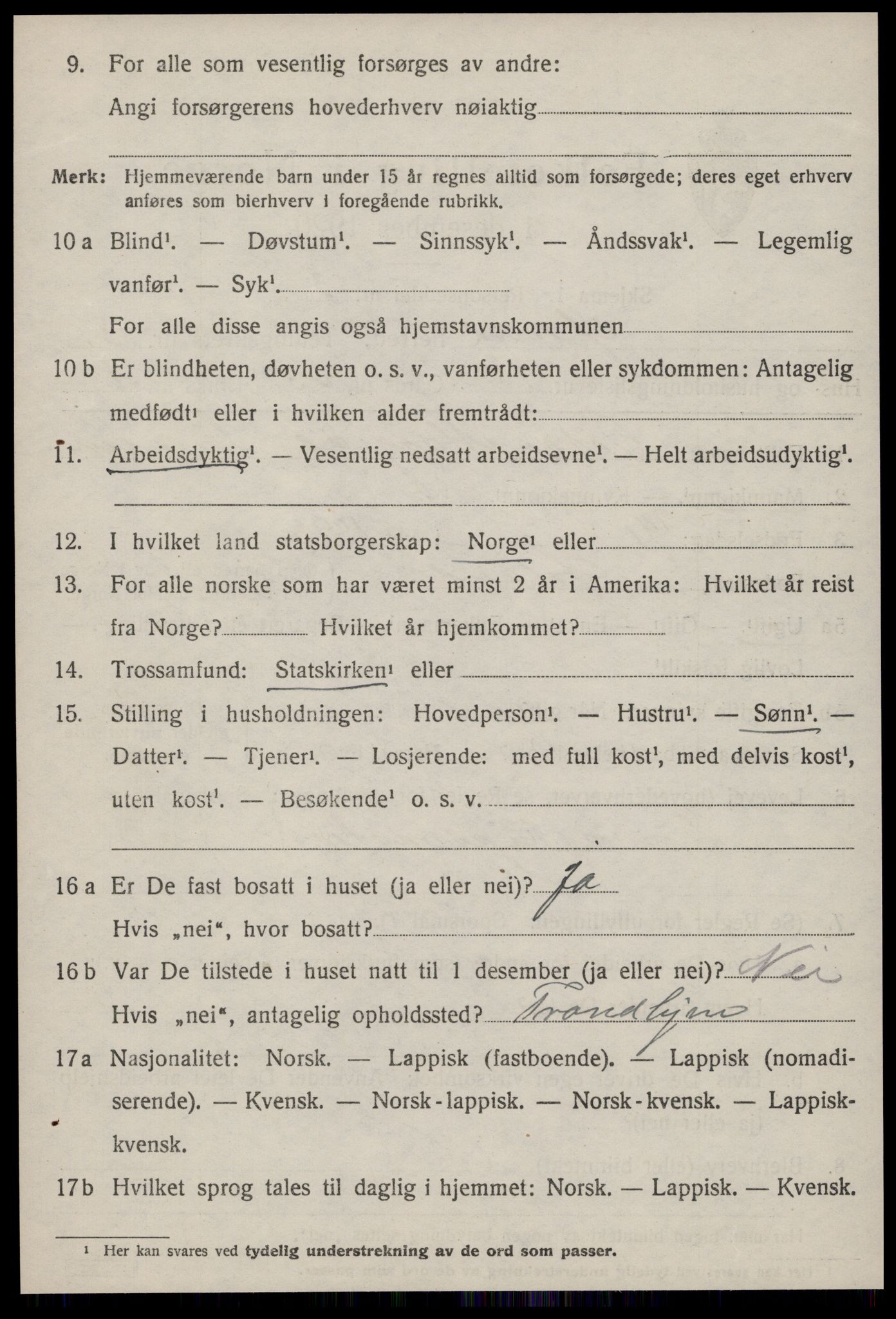 SAT, 1920 census for Ørland, 1920, p. 2646