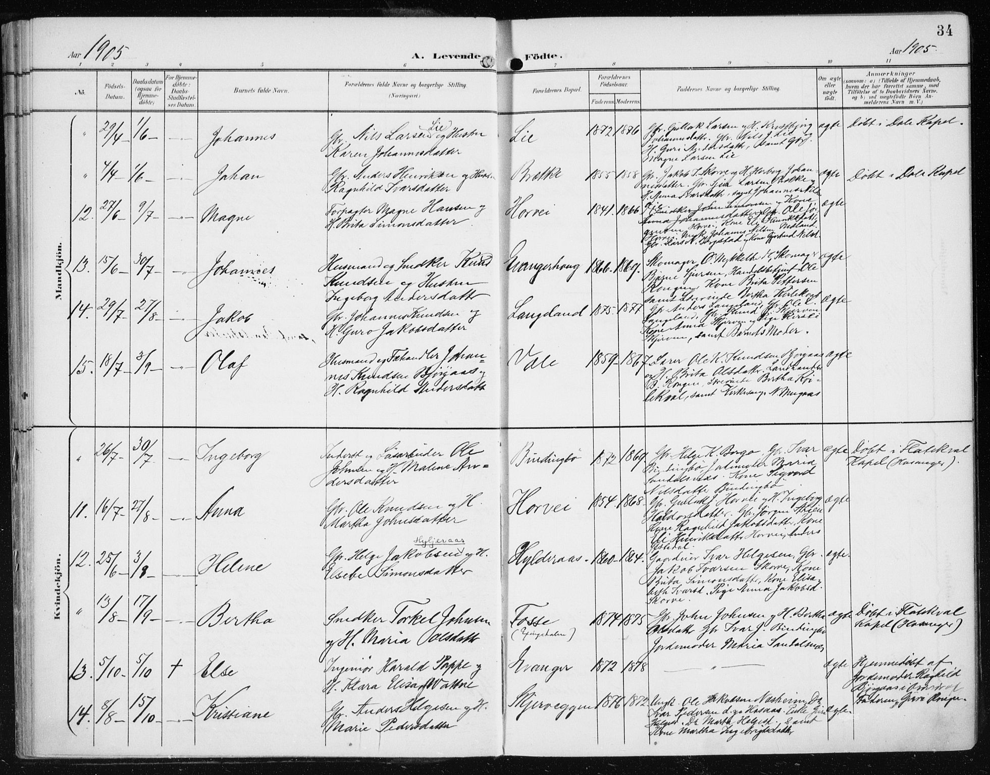 Evanger sokneprestembete, AV/SAB-A-99924: Parish register (official) no. A  3, 1900-1930, p. 34