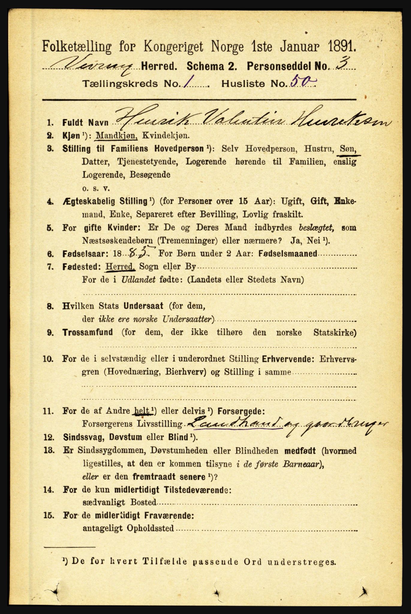 RA, 1891 census for 1434 Vevring, 1891, p. 355