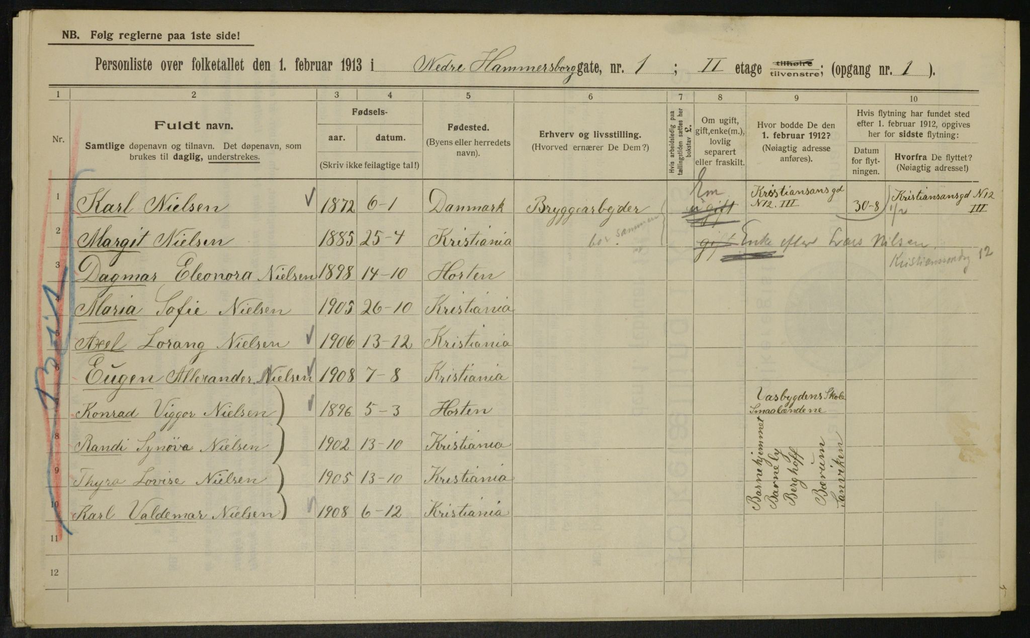 OBA, Municipal Census 1913 for Kristiania, 1913, p. 69152