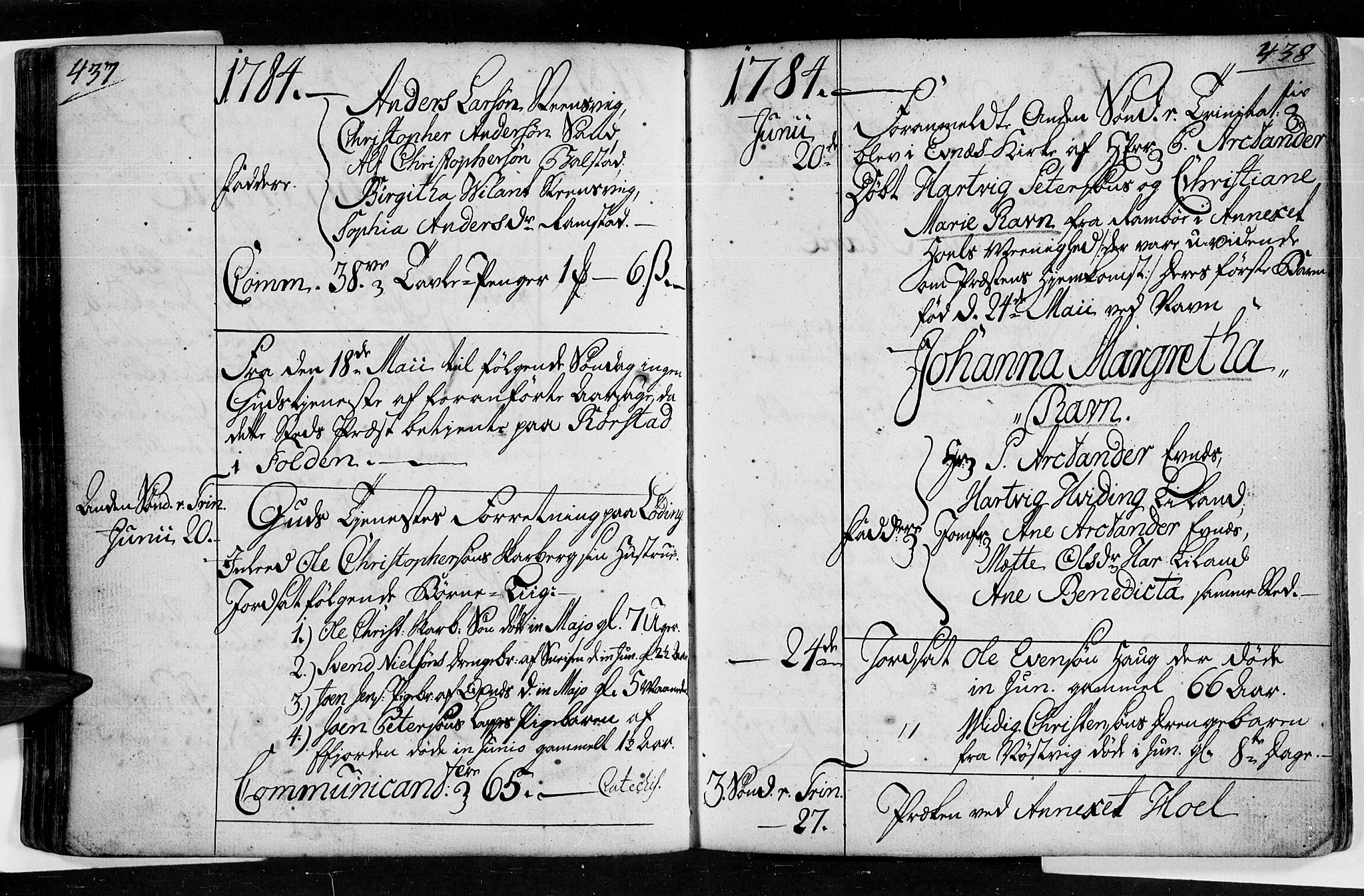 Ministerialprotokoller, klokkerbøker og fødselsregistre - Nordland, SAT/A-1459/872/L1029: Parish register (official) no. 872A04, 1765-1787, p. 437-438