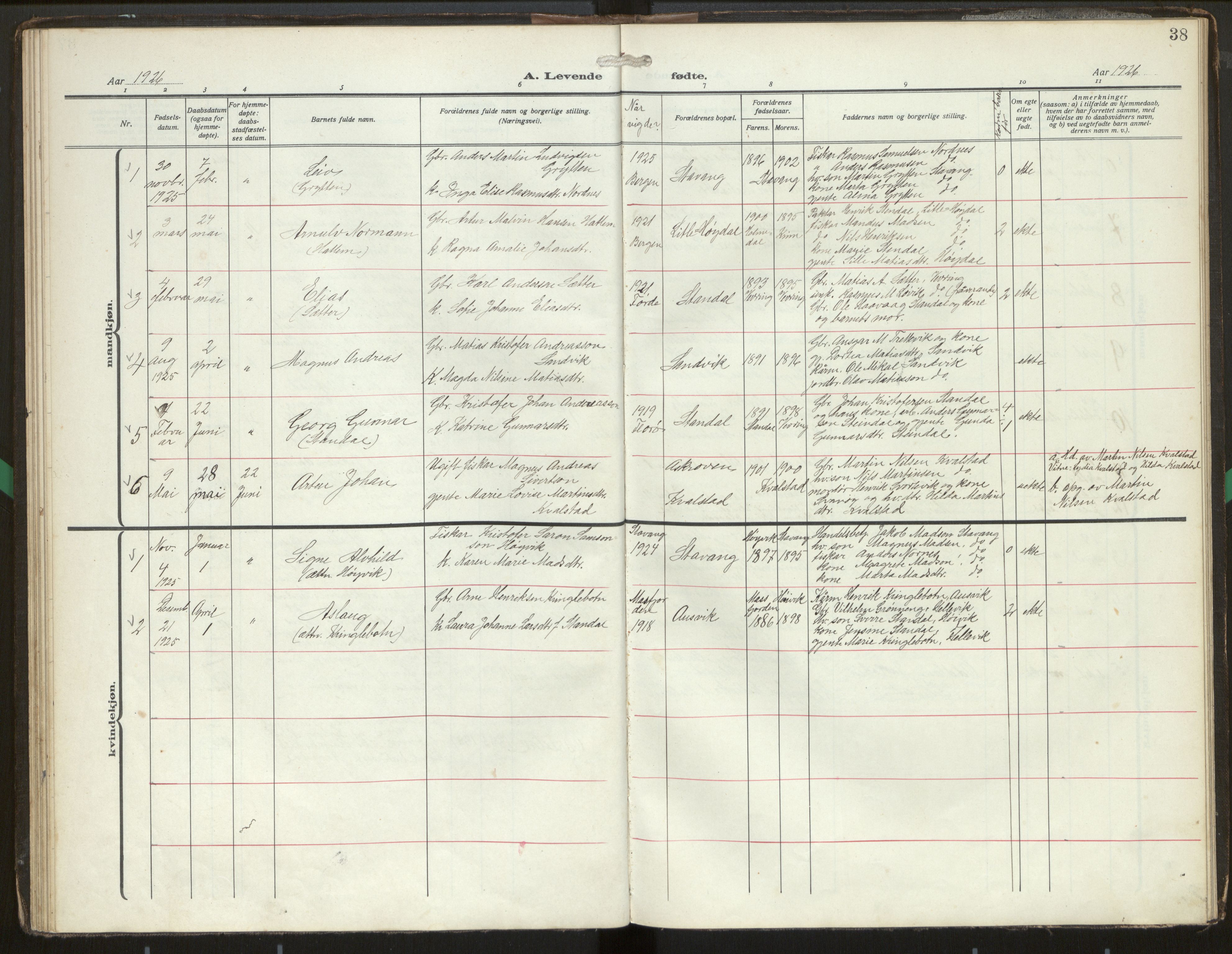 Kinn sokneprestembete, SAB/A-80801/H/Hab/Habc/L0004: Parish register (copy) no. C 4, 1914-1943, p. 38