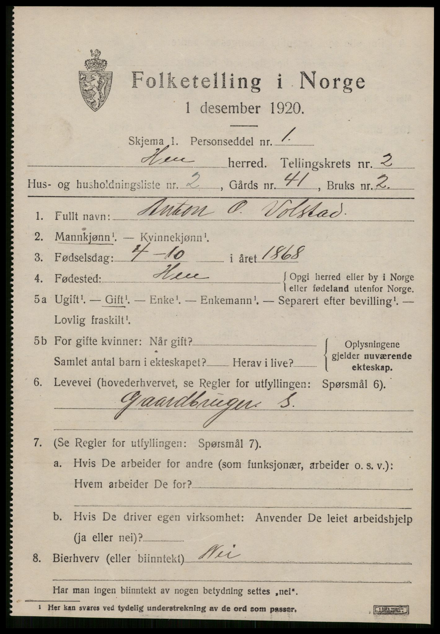 SAT, 1920 census for Hen, 1920, p. 988