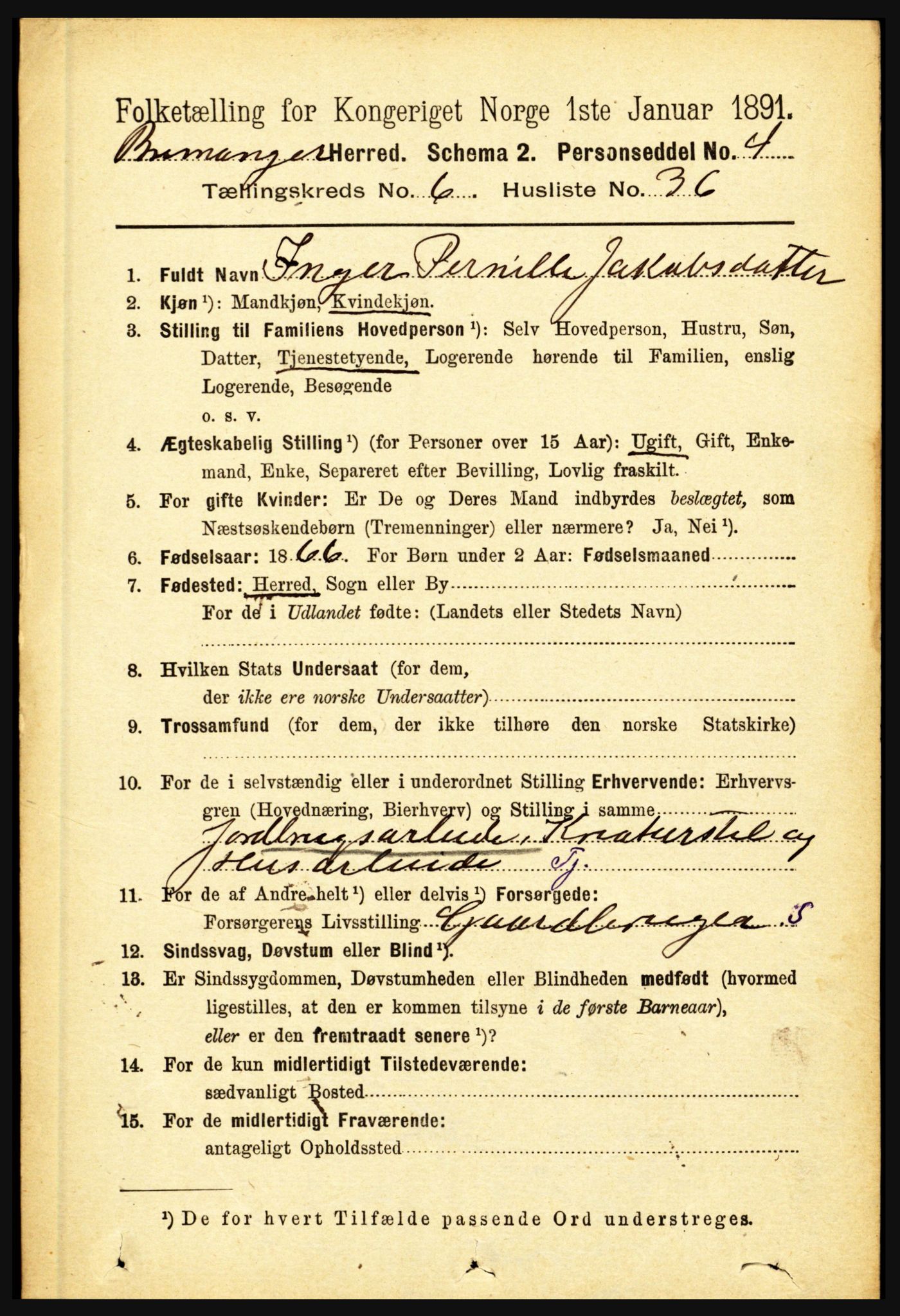 RA, 1891 census for 1438 Bremanger, 1891, p. 2595