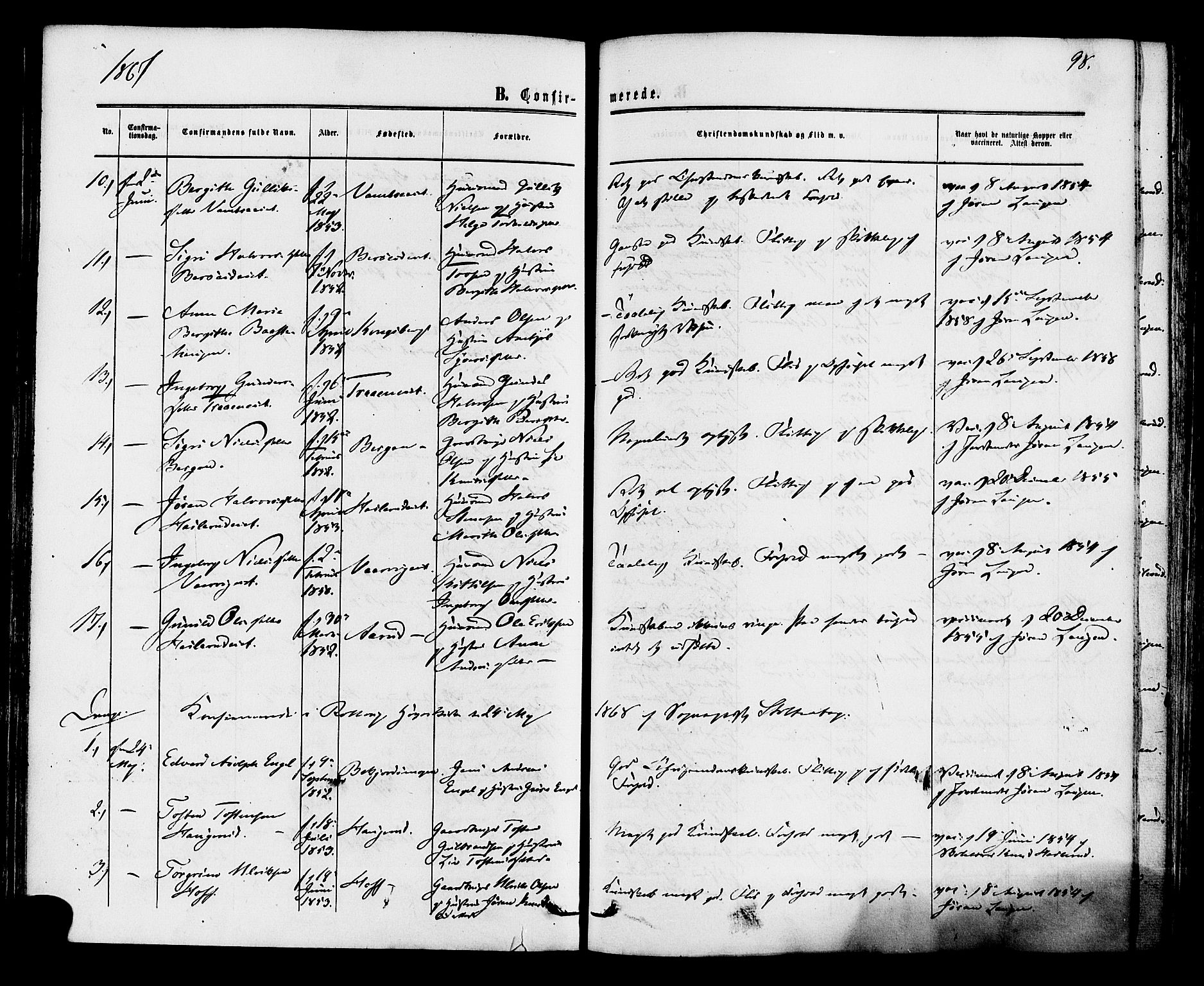 Rollag kirkebøker, SAKO/A-240/F/Fa/L0009: Parish register (official) no. I 9, 1860-1874, p. 98