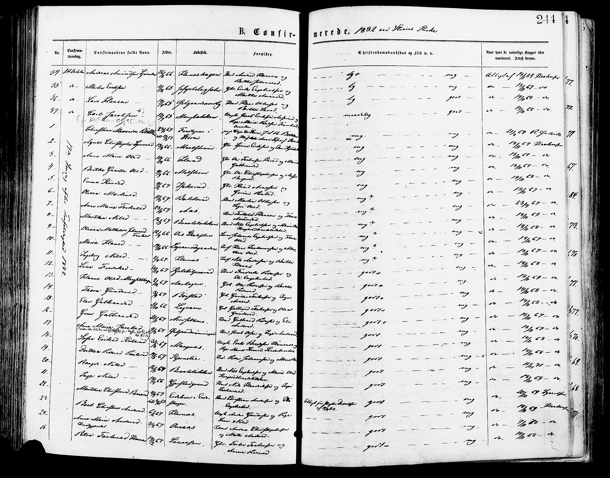 Sør-Odal prestekontor, SAH/PREST-030/H/Ha/Haa/L0005: Parish register (official) no. 5, 1876-1885, p. 244