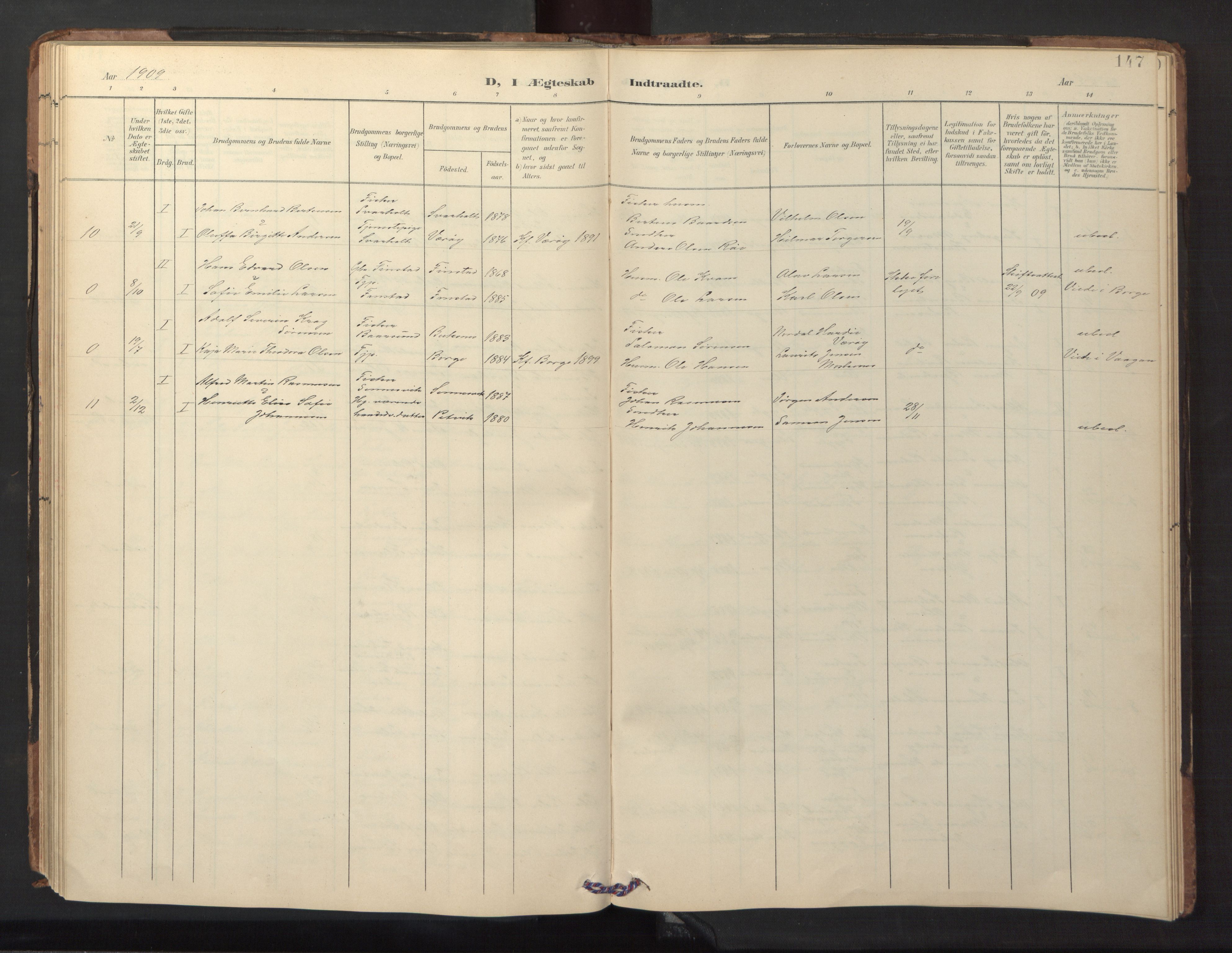 Ministerialprotokoller, klokkerbøker og fødselsregistre - Nordland, AV/SAT-A-1459/882/L1185: Parish register (copy) no. 882C03, 1898-1910, p. 147