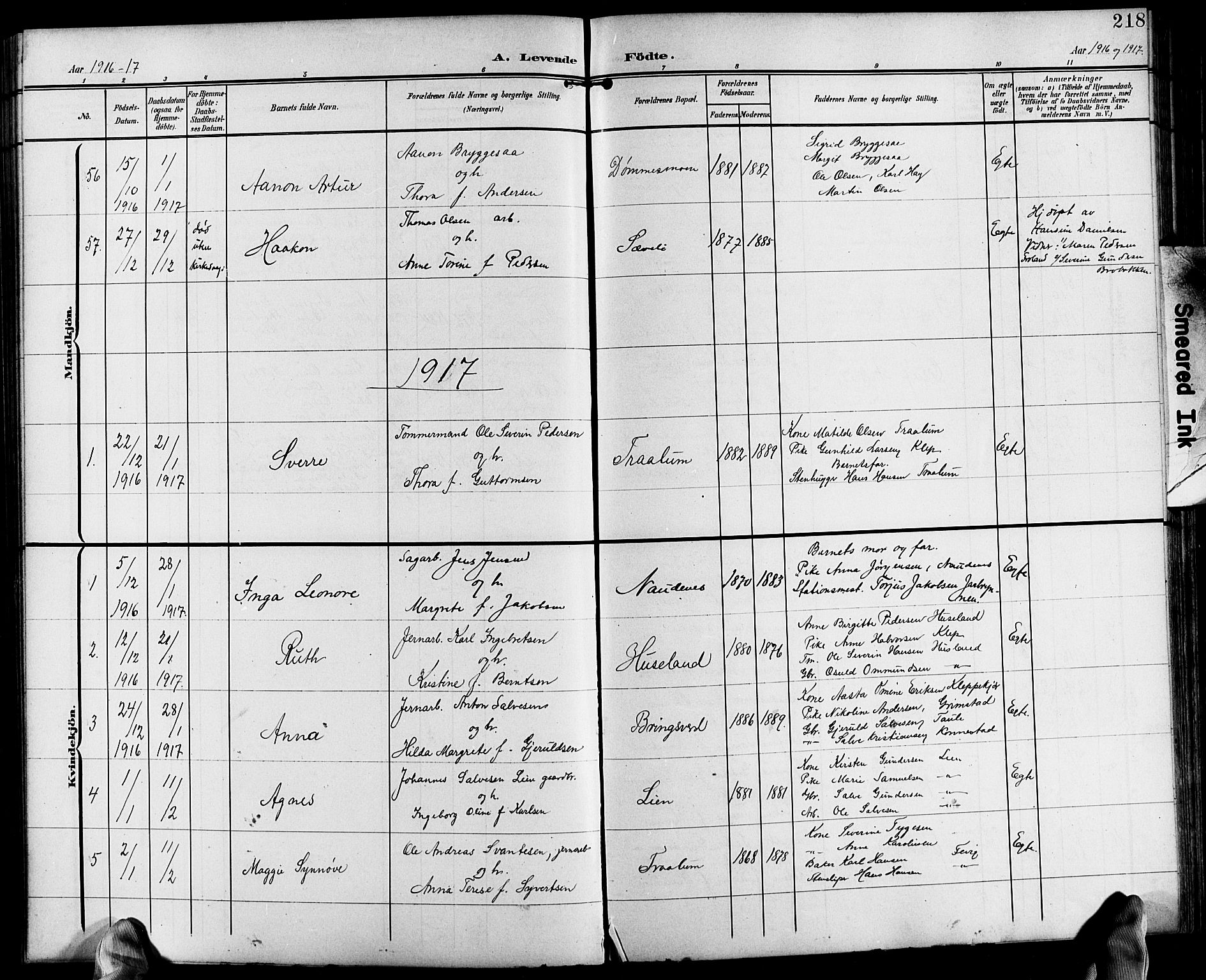 Fjære sokneprestkontor, SAK/1111-0011/F/Fb/L0012: Parish register (copy) no. B 12, 1902-1925, p. 218