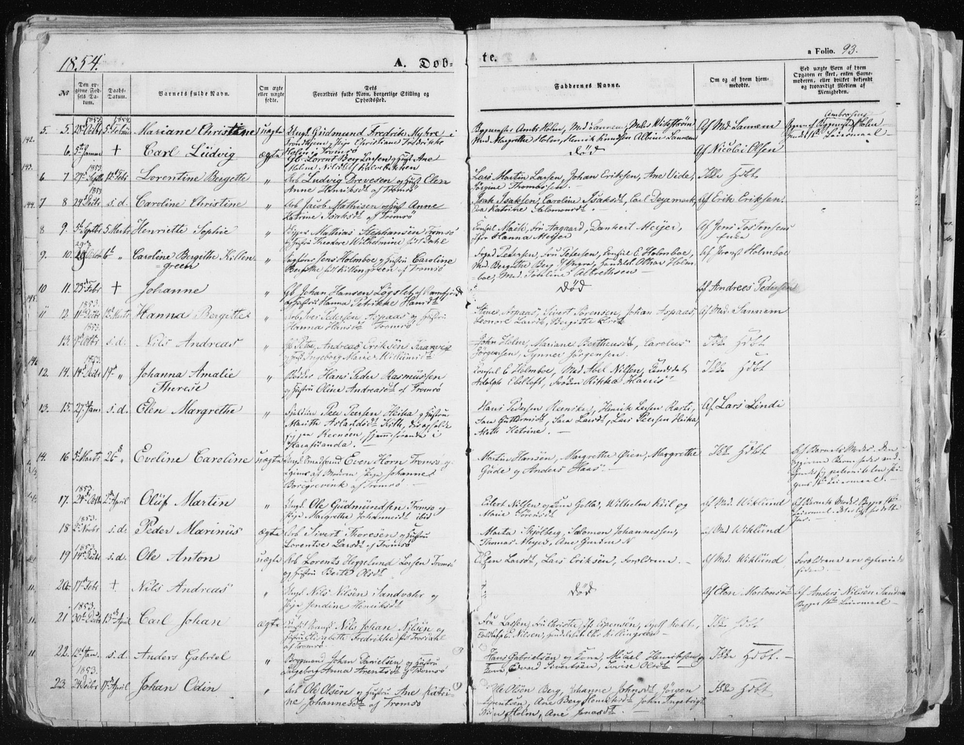 Tromsø sokneprestkontor/stiftsprosti/domprosti, SATØ/S-1343/G/Ga/L0010kirke: Parish register (official) no. 10, 1848-1855, p. 93