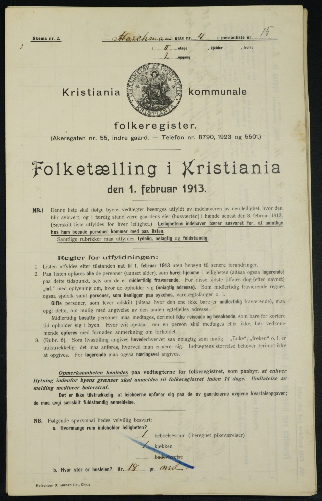 OBA, Municipal Census 1913 for Kristiania, 1913, p. 64600