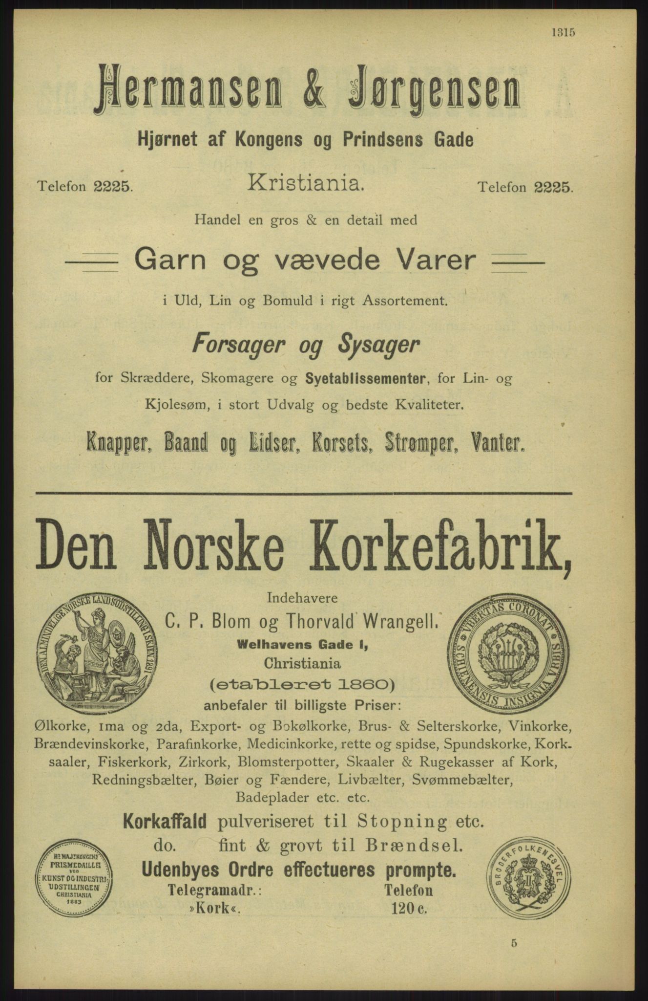 Kristiania/Oslo adressebok, PUBL/-, 1904, p. 1315