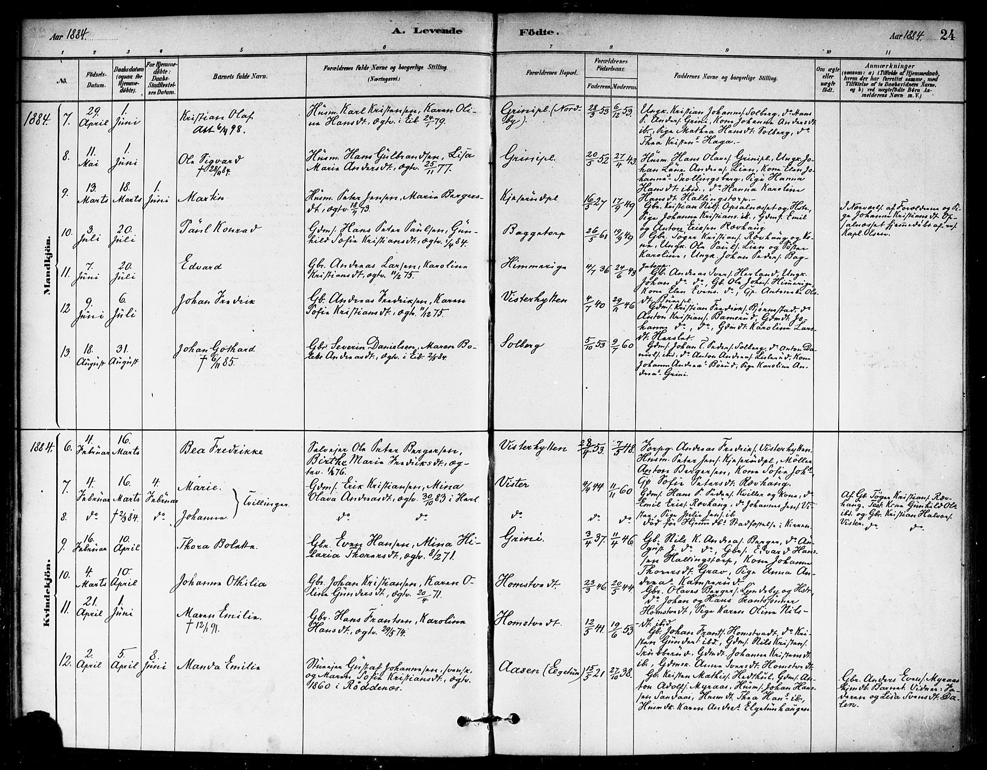 Eidsberg prestekontor Kirkebøker, AV/SAO-A-10905/F/Fb/L0001: Parish register (official) no. II 1, 1879-1900, p. 24