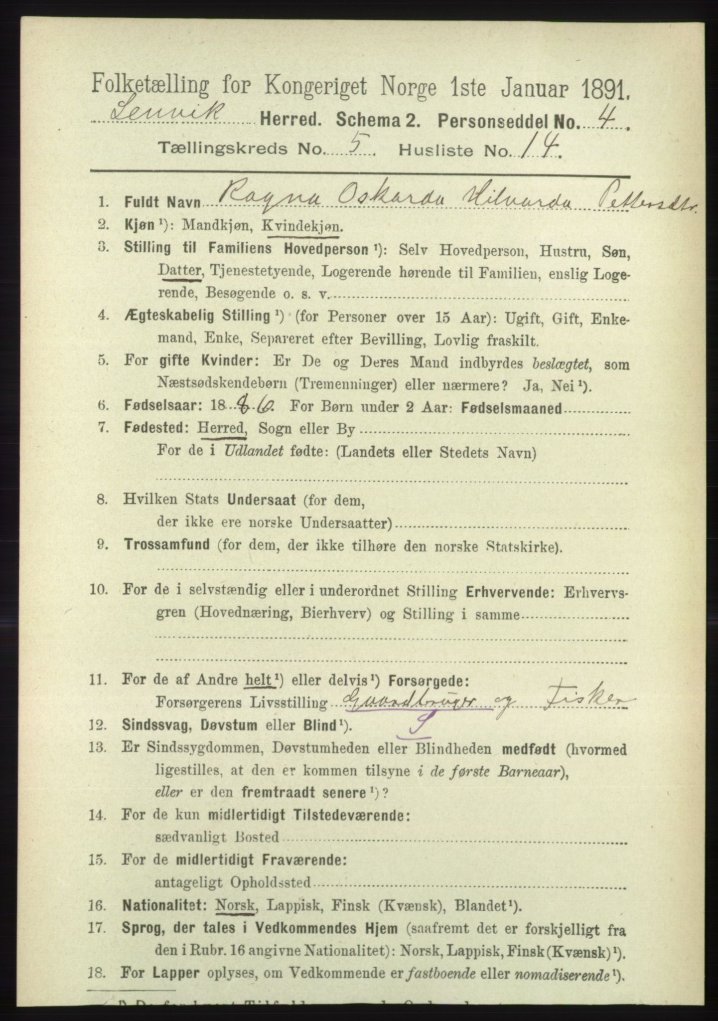 RA, 1891 census for 1931 Lenvik, 1891, p. 2637