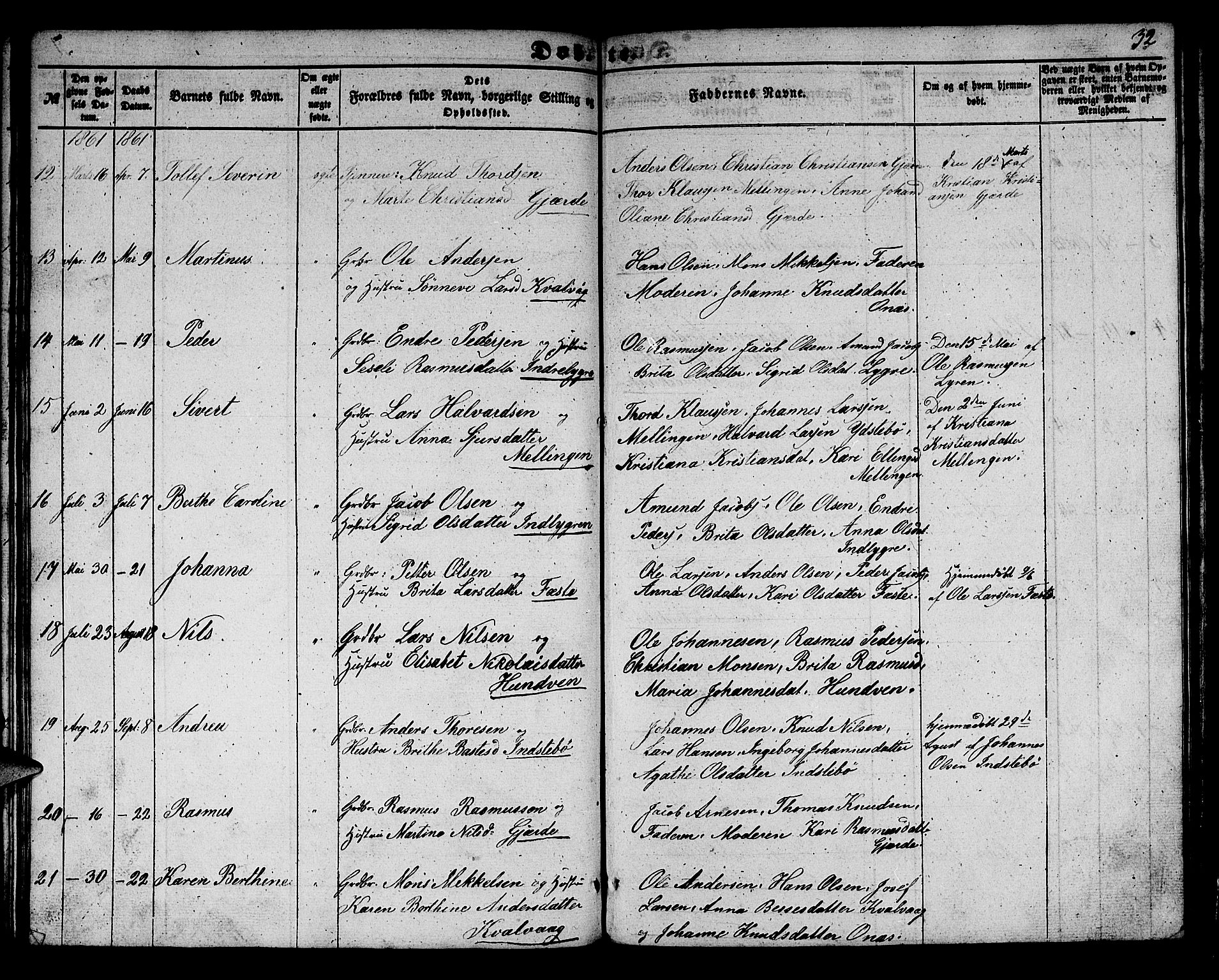 Alversund Sokneprestembete, SAB/A-73901/H/Ha/Hab: Parish register (copy) no. B 1, 1852-1865, p. 32