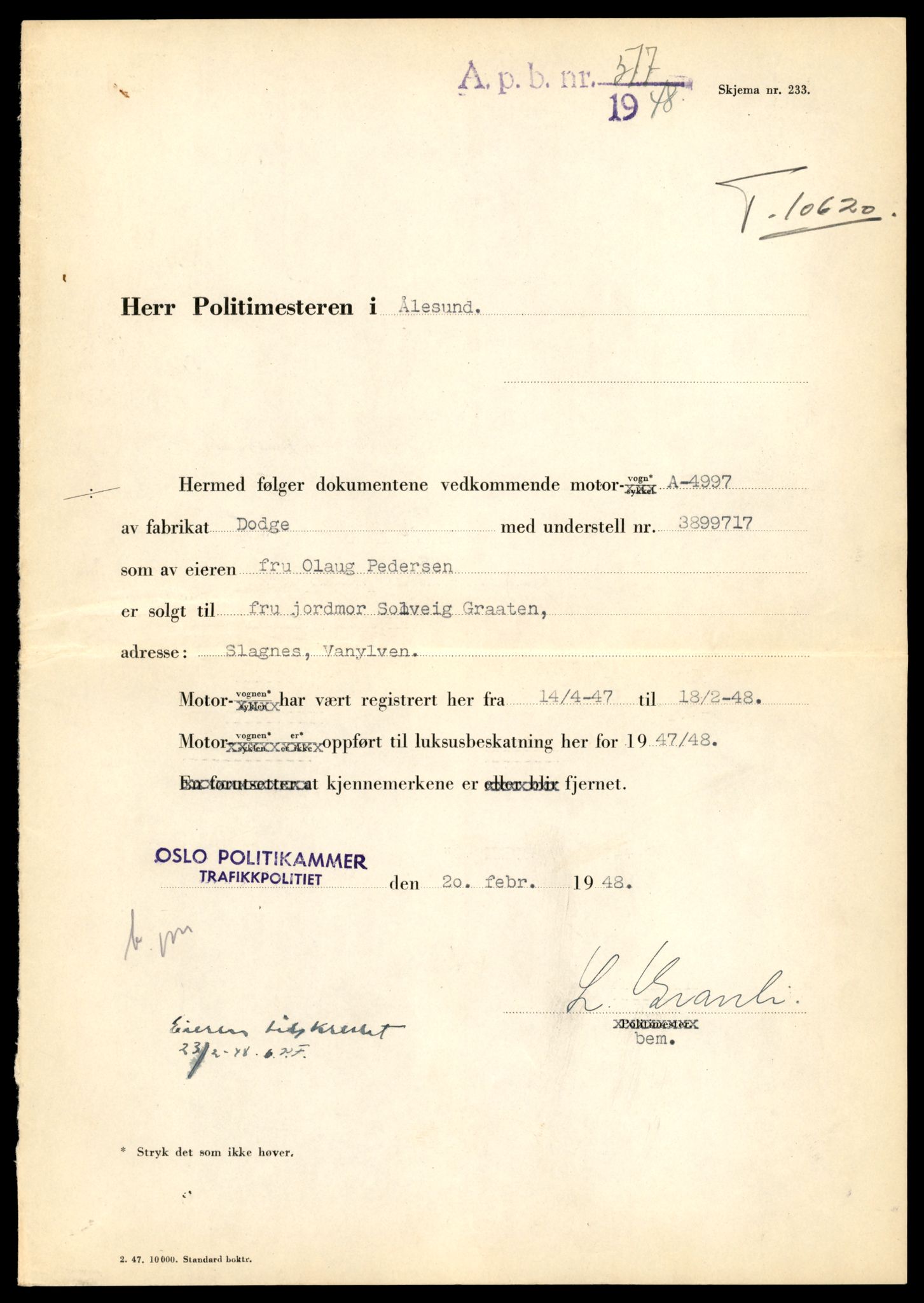 Møre og Romsdal vegkontor - Ålesund trafikkstasjon, AV/SAT-A-4099/F/Fe/L0022: Registreringskort for kjøretøy T 10584 - T 10694, 1927-1998, p. 1151