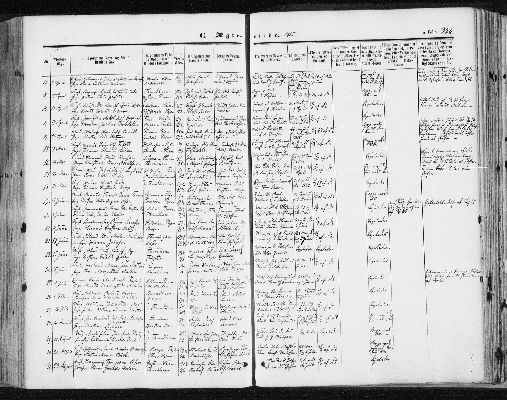Ministerialprotokoller, klokkerbøker og fødselsregistre - Sør-Trøndelag, SAT/A-1456/602/L0115: Parish register (official) no. 602A13, 1860-1872, p. 326
