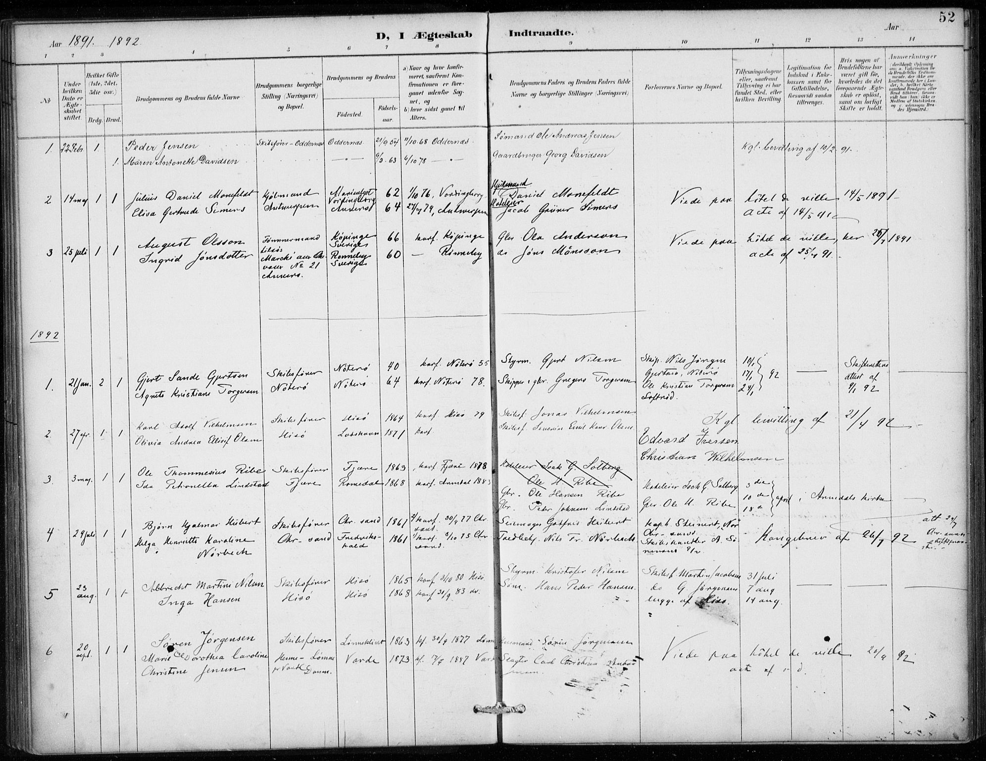 Den norske sjømannsmisjon i utlandet/Antwerpen, SAB/SAB/PA-0105/H/Ha/L0002: Parish register (official) no. A 2, 1887-1913, p. 52