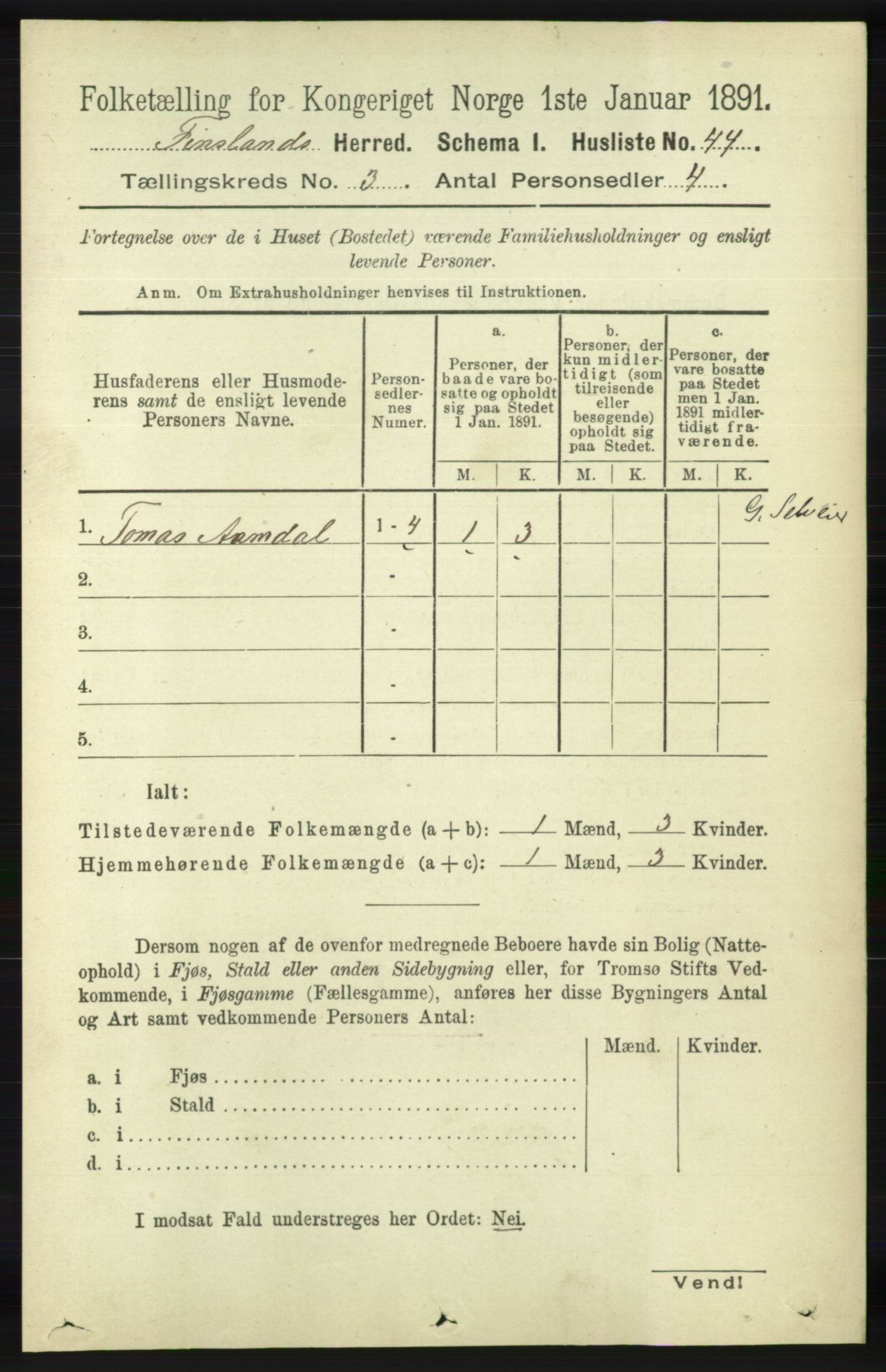 RA, 1891 census for 1023 Finsland, 1891, p. 766