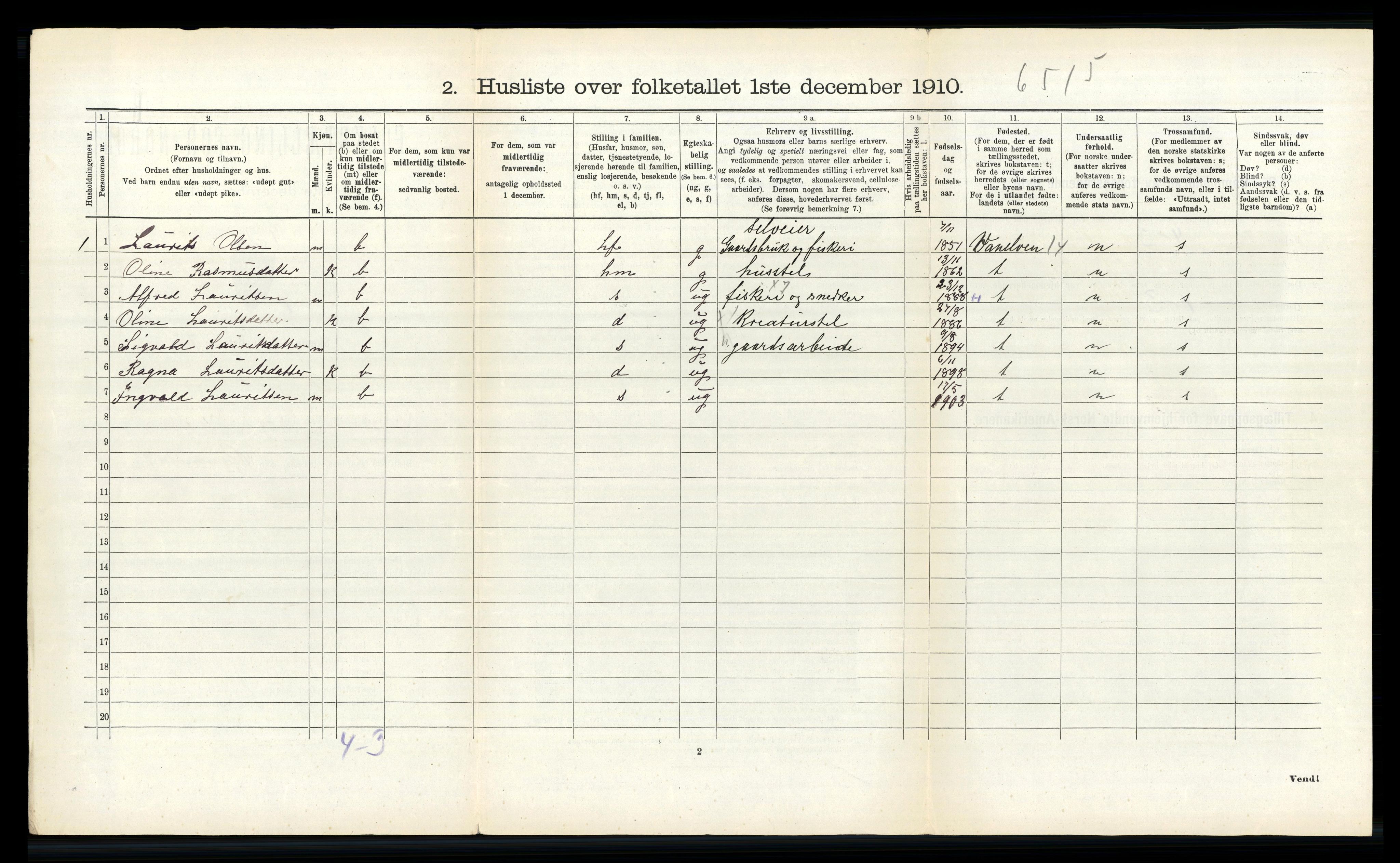 RA, 1910 census for Sande, 1910, p. 515