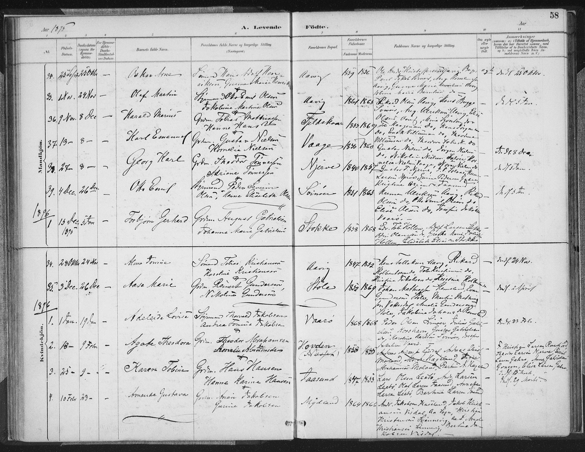 Sør-Audnedal sokneprestkontor, SAK/1111-0039/F/Fa/Faa/L0004: Parish register (official) no. A 4, 1884-1909, p. 58