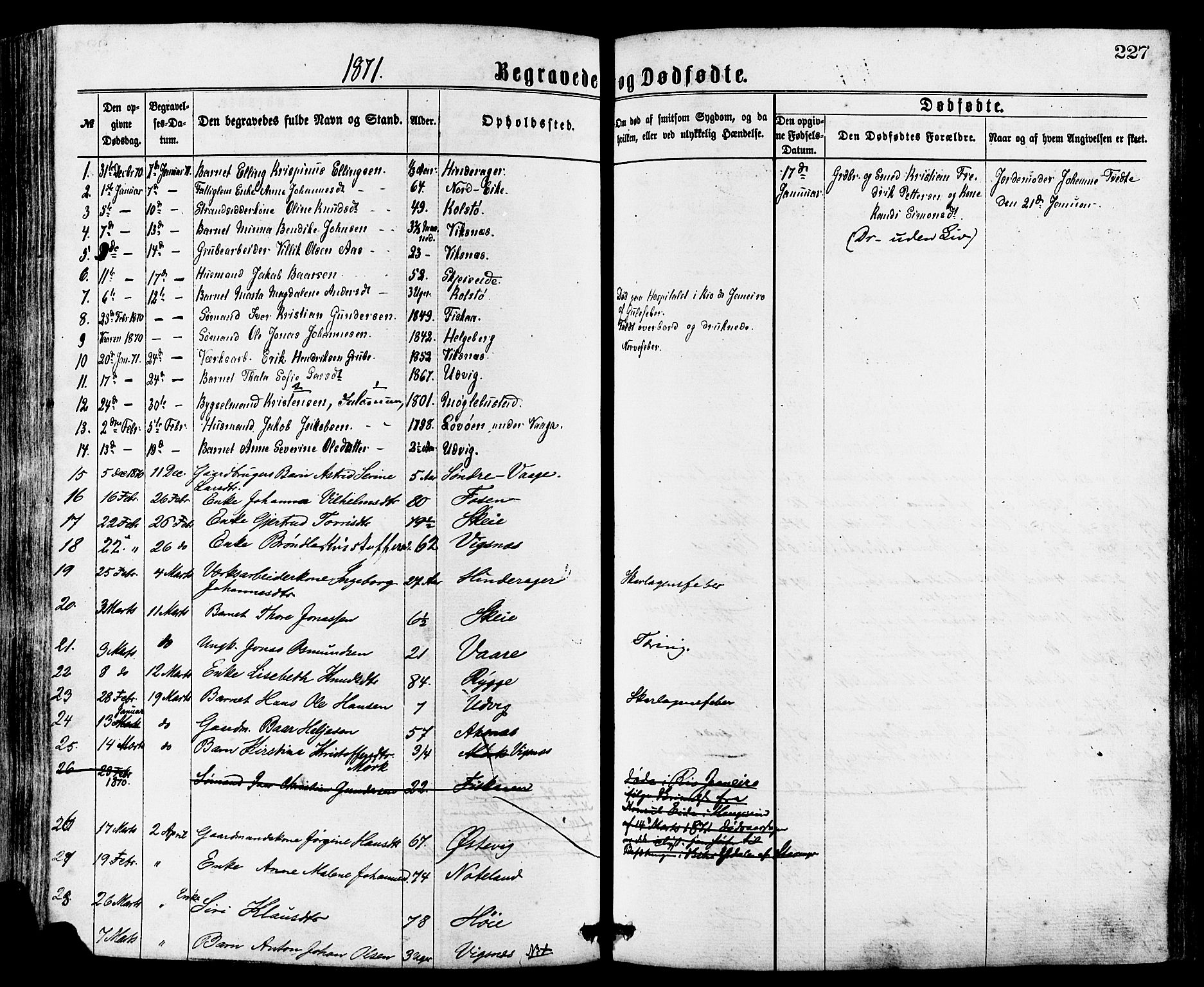 Avaldsnes sokneprestkontor, SAST/A -101851/H/Ha/Haa/L0012: Parish register (official) no. A 12, 1865-1880, p. 227