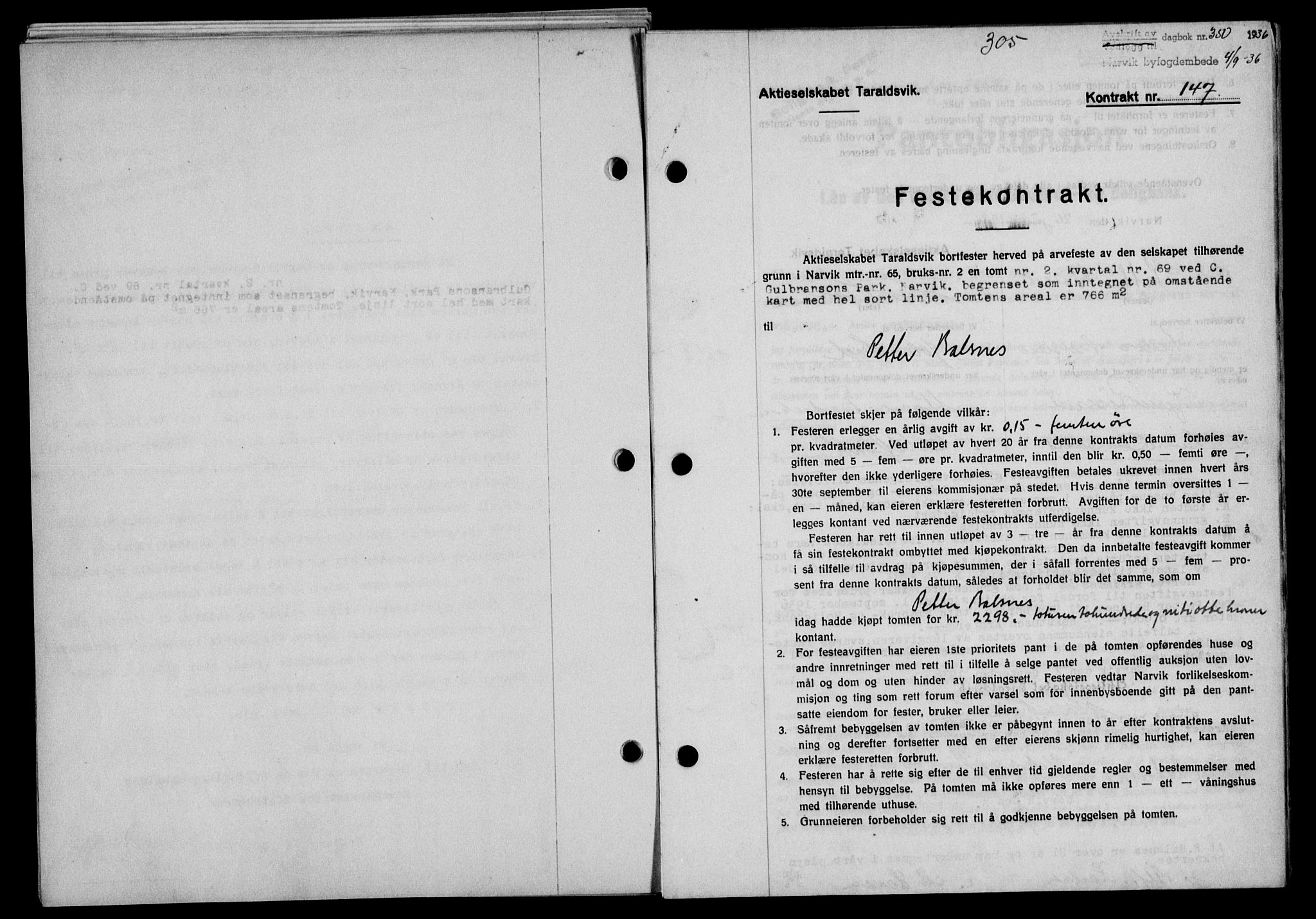 Narvik sorenskriveri, SAT/A-0002/1/2/2C/2Ca/L0011: Mortgage book no. 14, 1935-1937, Deed date: 04.09.1936