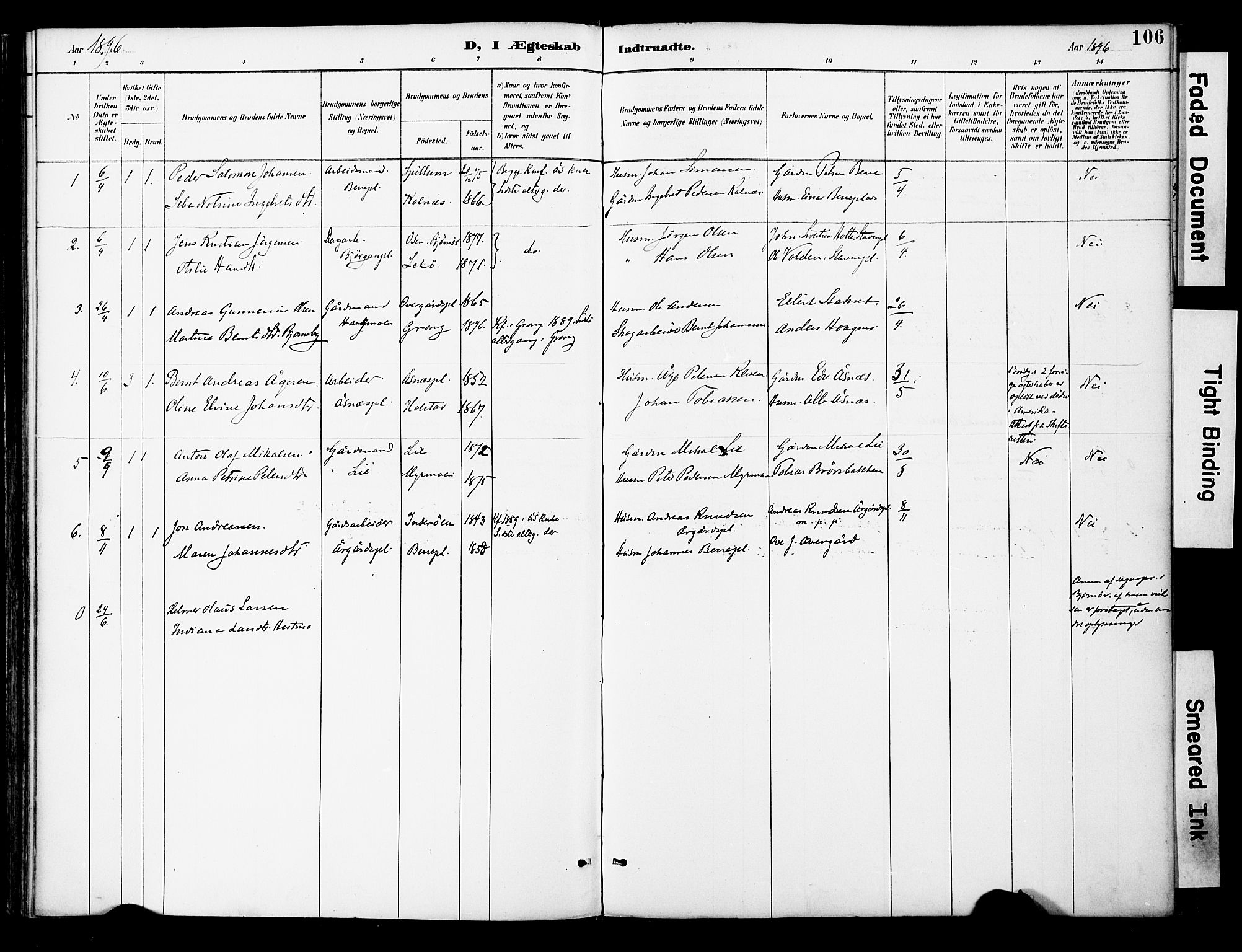 Ministerialprotokoller, klokkerbøker og fødselsregistre - Nord-Trøndelag, AV/SAT-A-1458/742/L0409: Parish register (official) no. 742A02, 1891-1905, p. 106