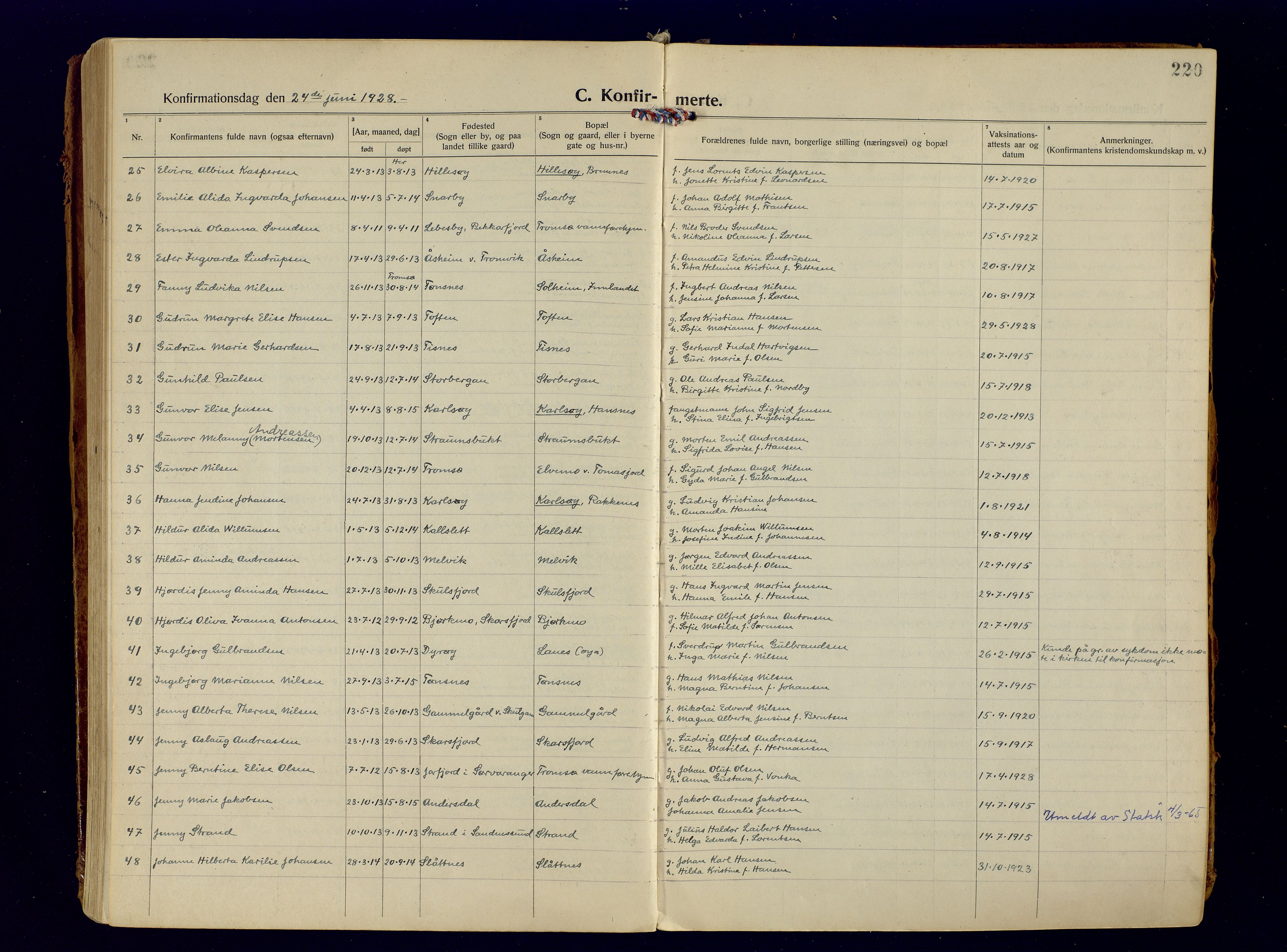 Tromsøysund sokneprestkontor, SATØ/S-1304/G/Ga/L0009kirke: Parish register (official) no. 9, 1922-1934, p. 220