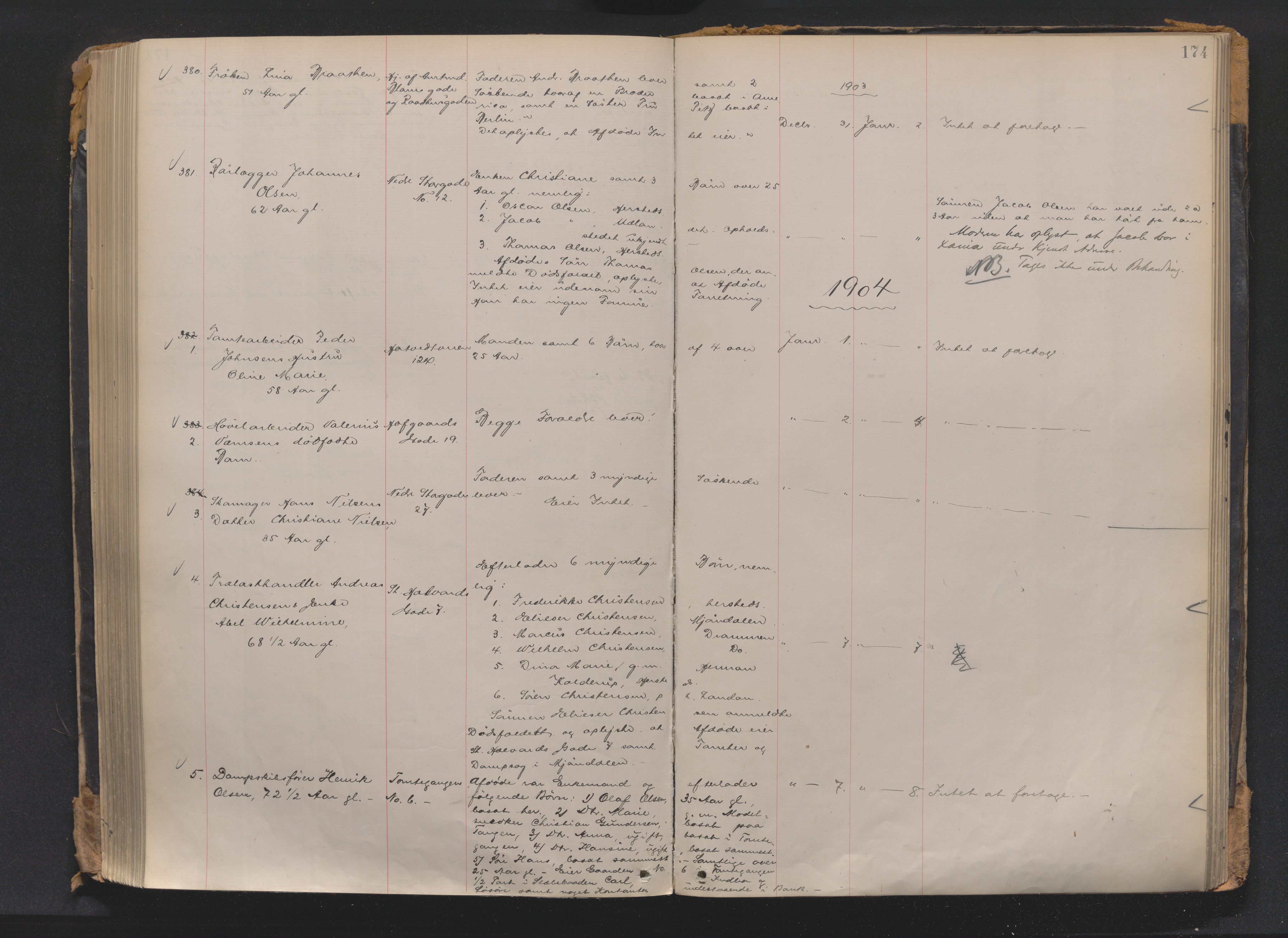 Drammen byfogd, AV/SAKO-A-222/H/Ha/Haa/L0009: Dødsjournal., 1899-1905, p. 174