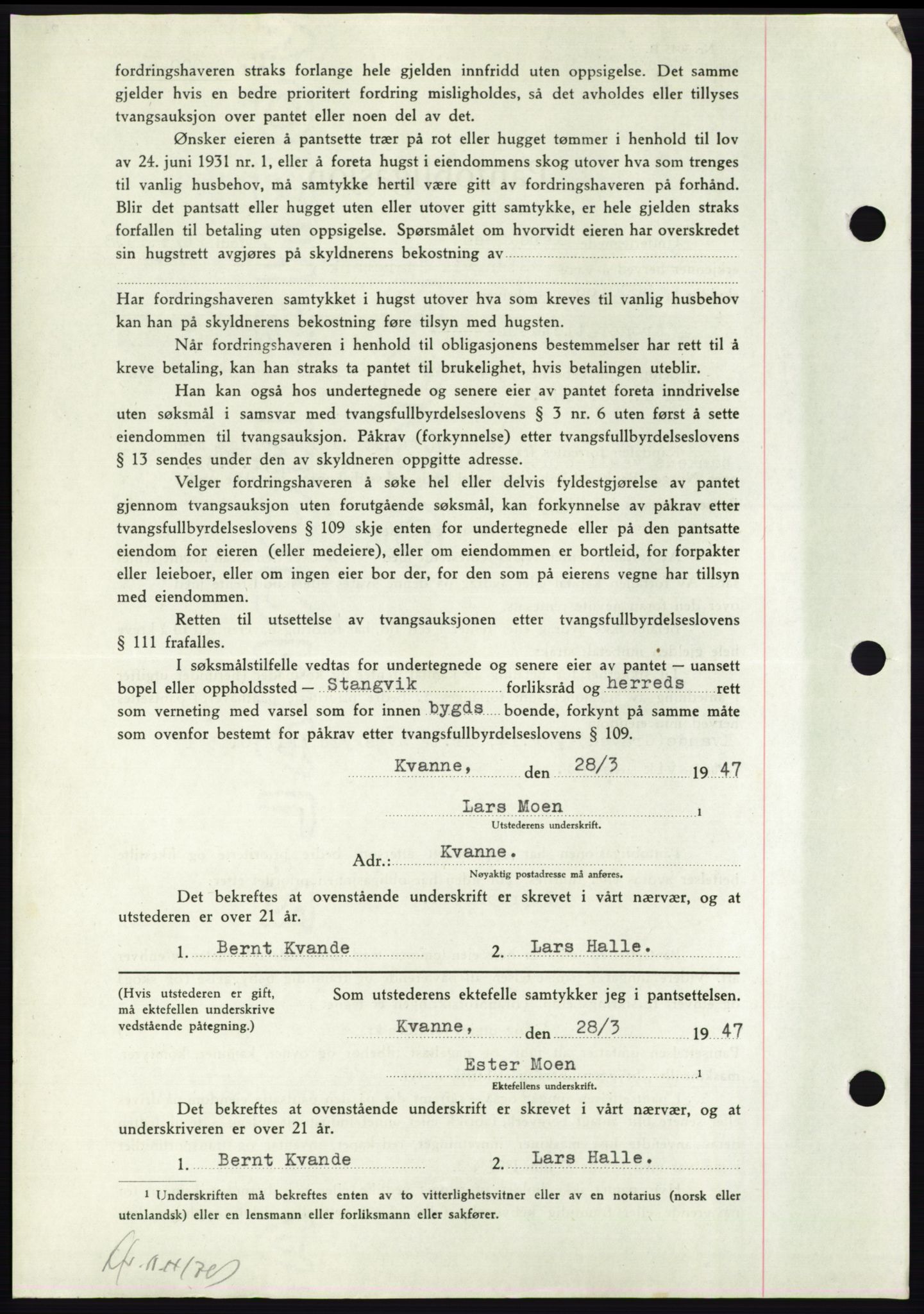 Nordmøre sorenskriveri, AV/SAT-A-4132/1/2/2Ca: Mortgage book no. B95, 1946-1947, Diary no: : 751/1947