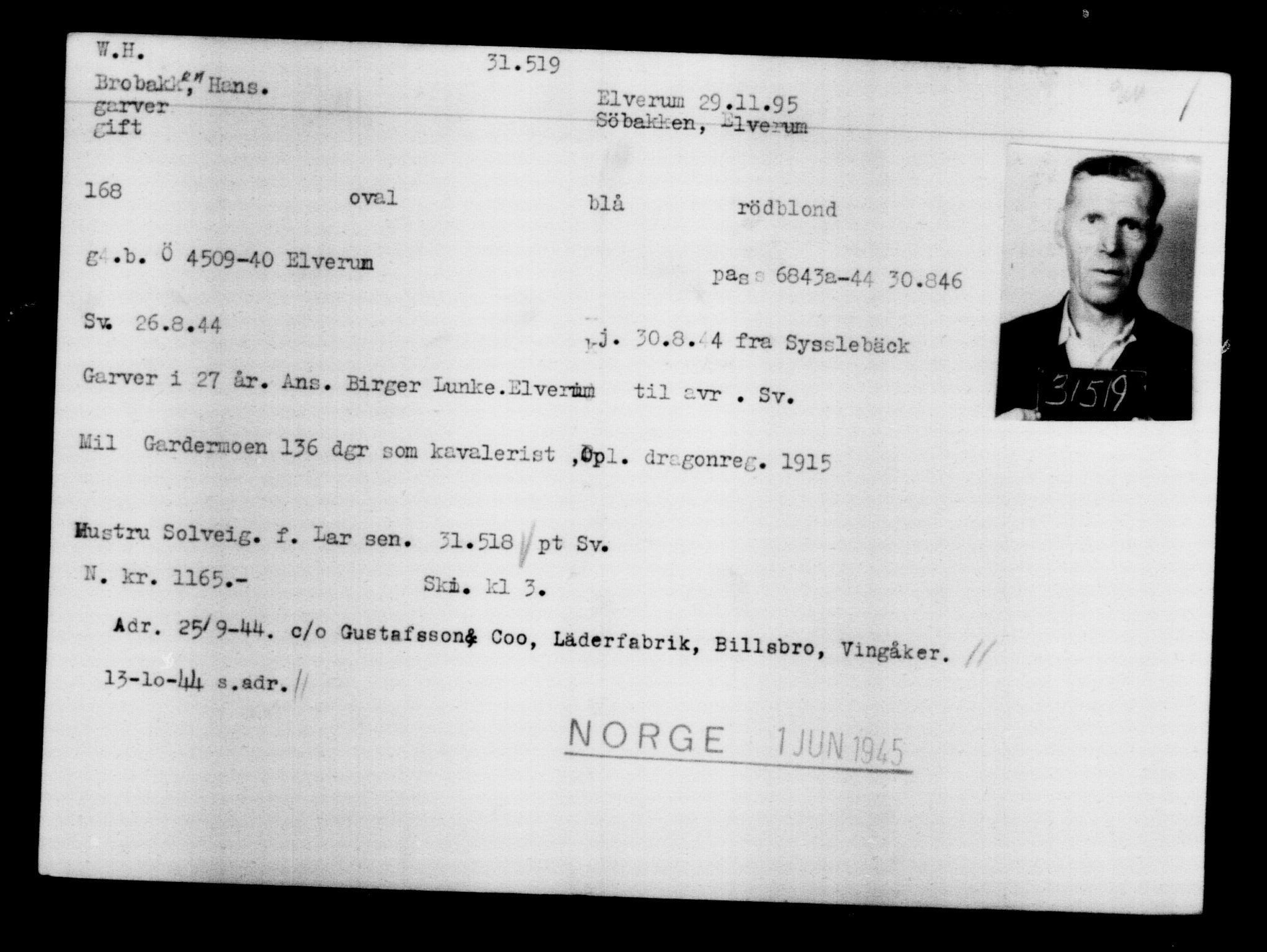 Utenriksstasjonene, Legasjonen i Stockholm, Flyktningkontoret, AV/RA-S-6753/V/Va/L0012: Kjesäterkartoteket, flyktninger med registreringsnr. 28300-31566, 1940-1945, p. 3487