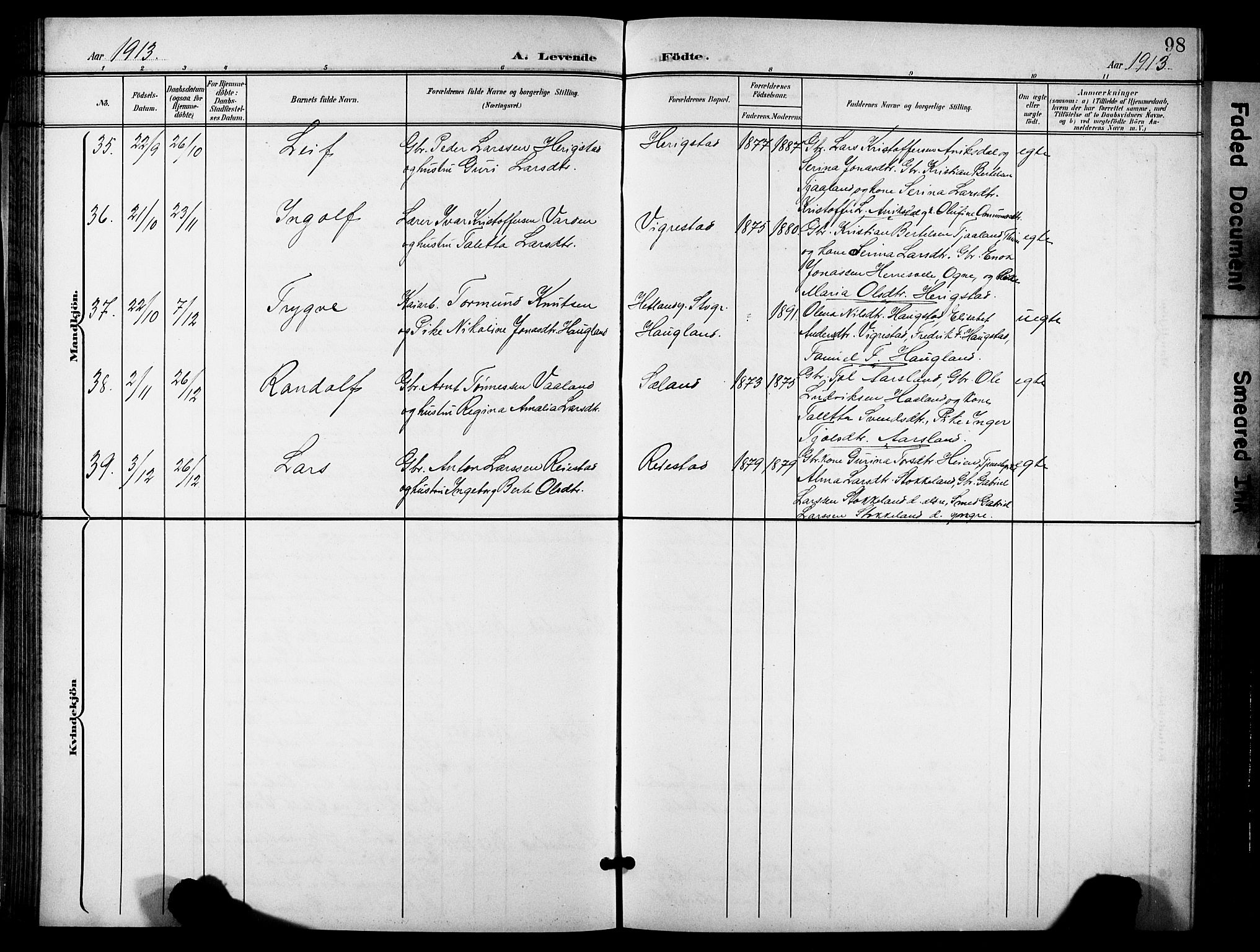 Hå sokneprestkontor, AV/SAST-A-101801/001/30BB/L0006: Parish register (copy) no. B 6, 1900-1924, p. 98