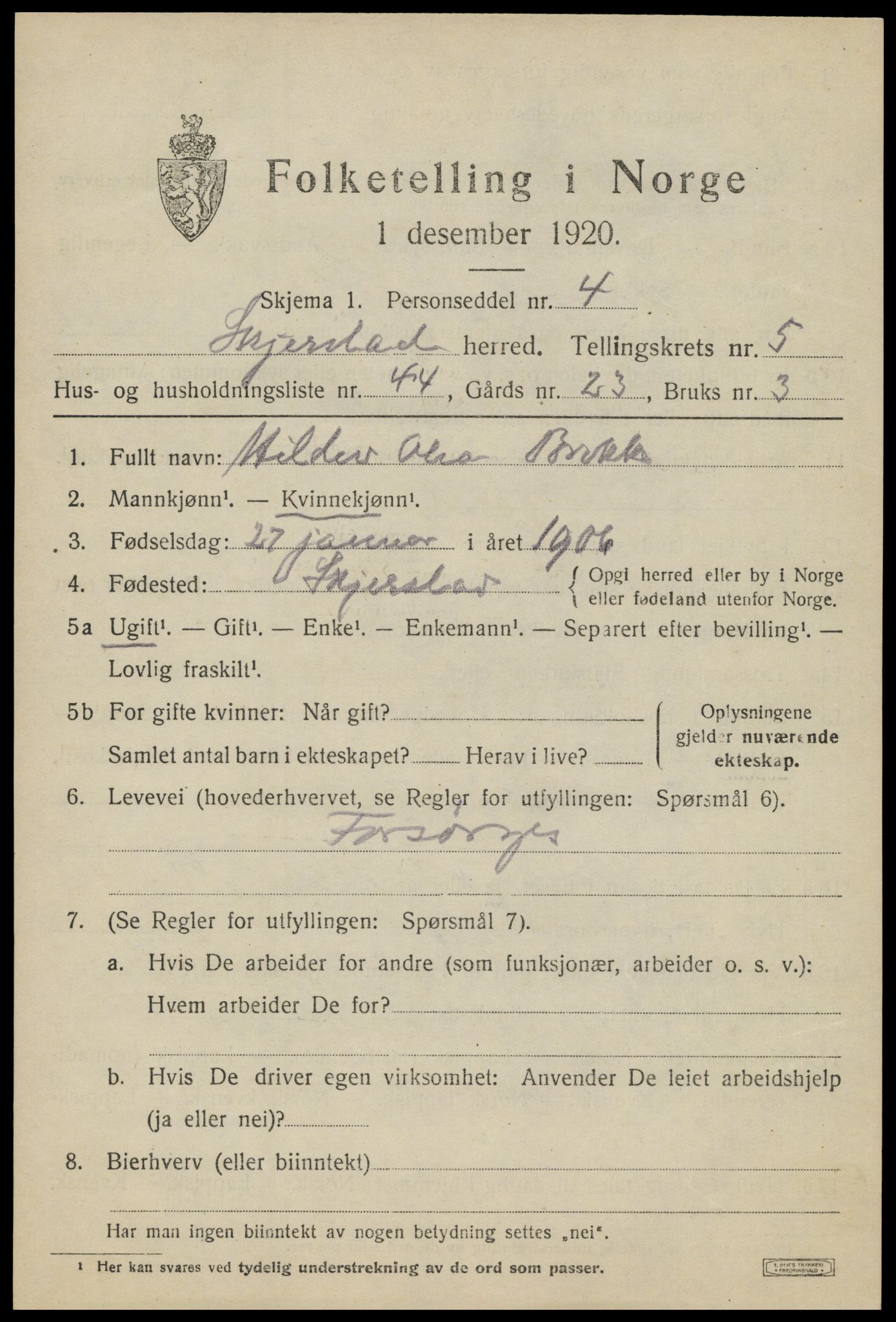 SAT, 1920 census for Skjerstad, 1920, p. 2139