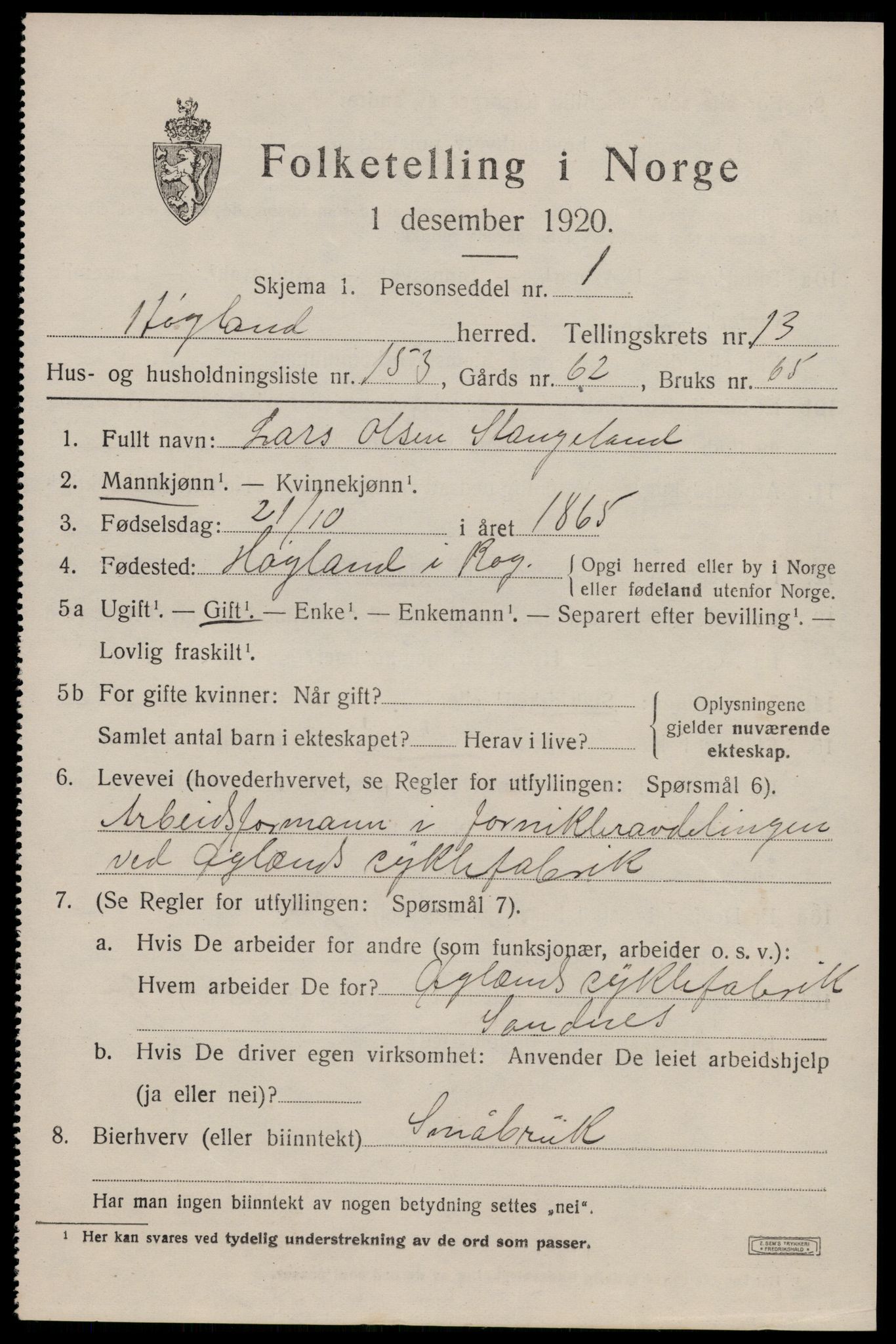 SAST, 1920 census for Høyland, 1920, p. 12976