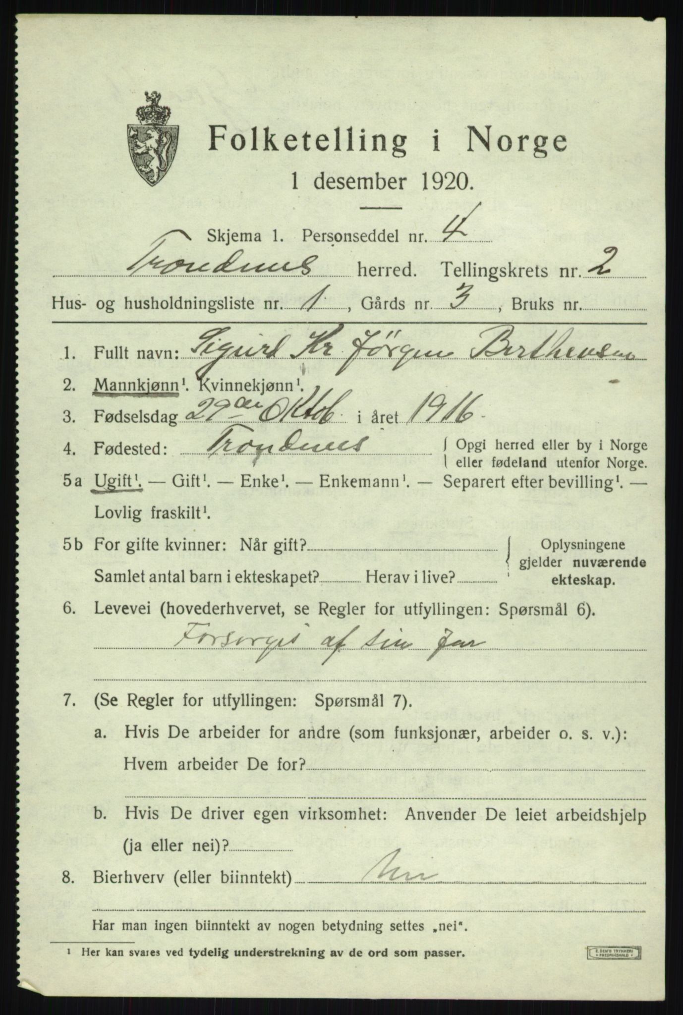 SATØ, 1920 census for Trondenes, 1920, p. 3662