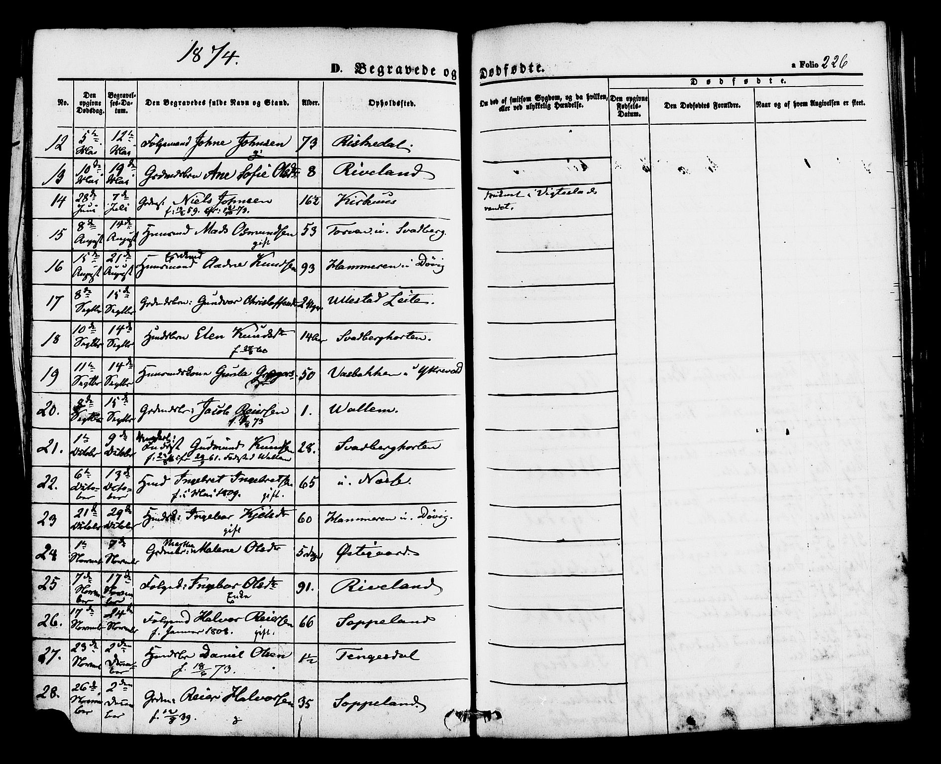 Hjelmeland sokneprestkontor, AV/SAST-A-101843/01/IV/L0012: Parish register (official) no. A 12, 1862-1886, p. 226