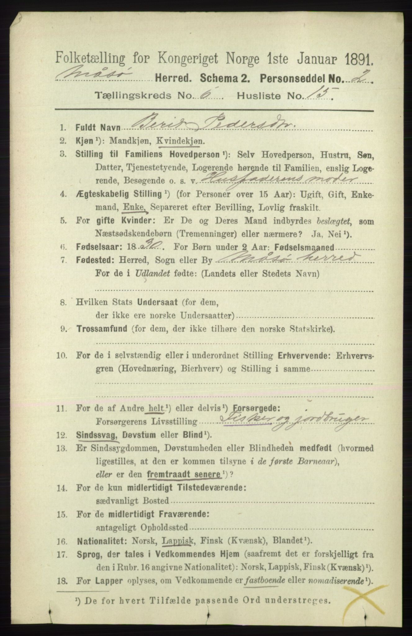 RA, 1891 census for 2018 Måsøy, 1891, p. 1213