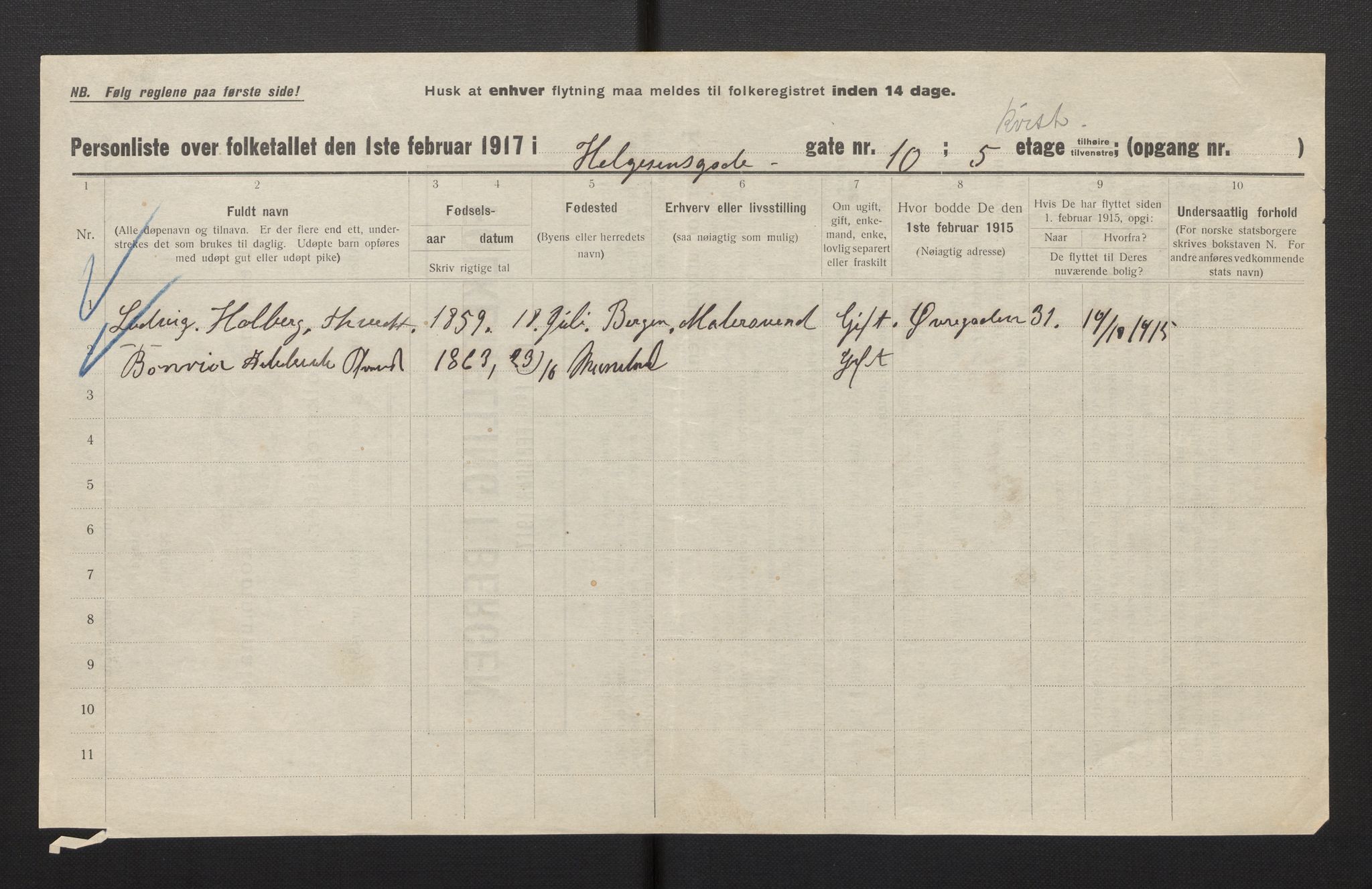 SAB, Municipal Census 1917 for Bergen, 1917, p. 13521