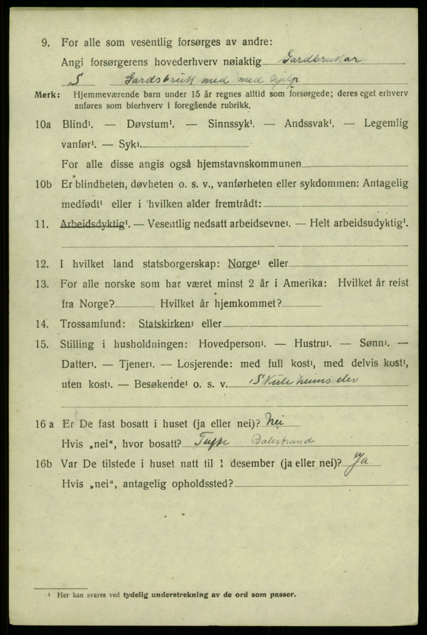 SAB, 1920 census for Kvam, 1920, p. 2054