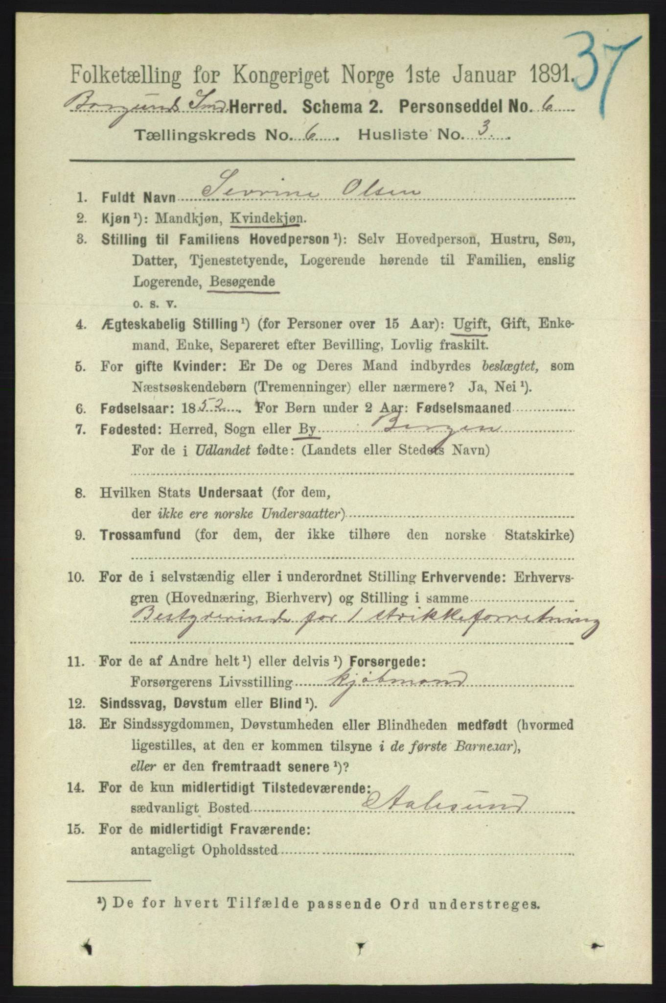 RA, 1891 census for 1531 Borgund, 1891, p. 1585